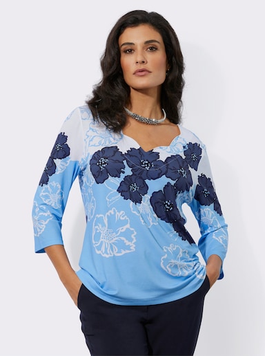 Print-Shirt im edlen Baumwoll-Modal-Mix - royalblau-schwarz-bedruckt