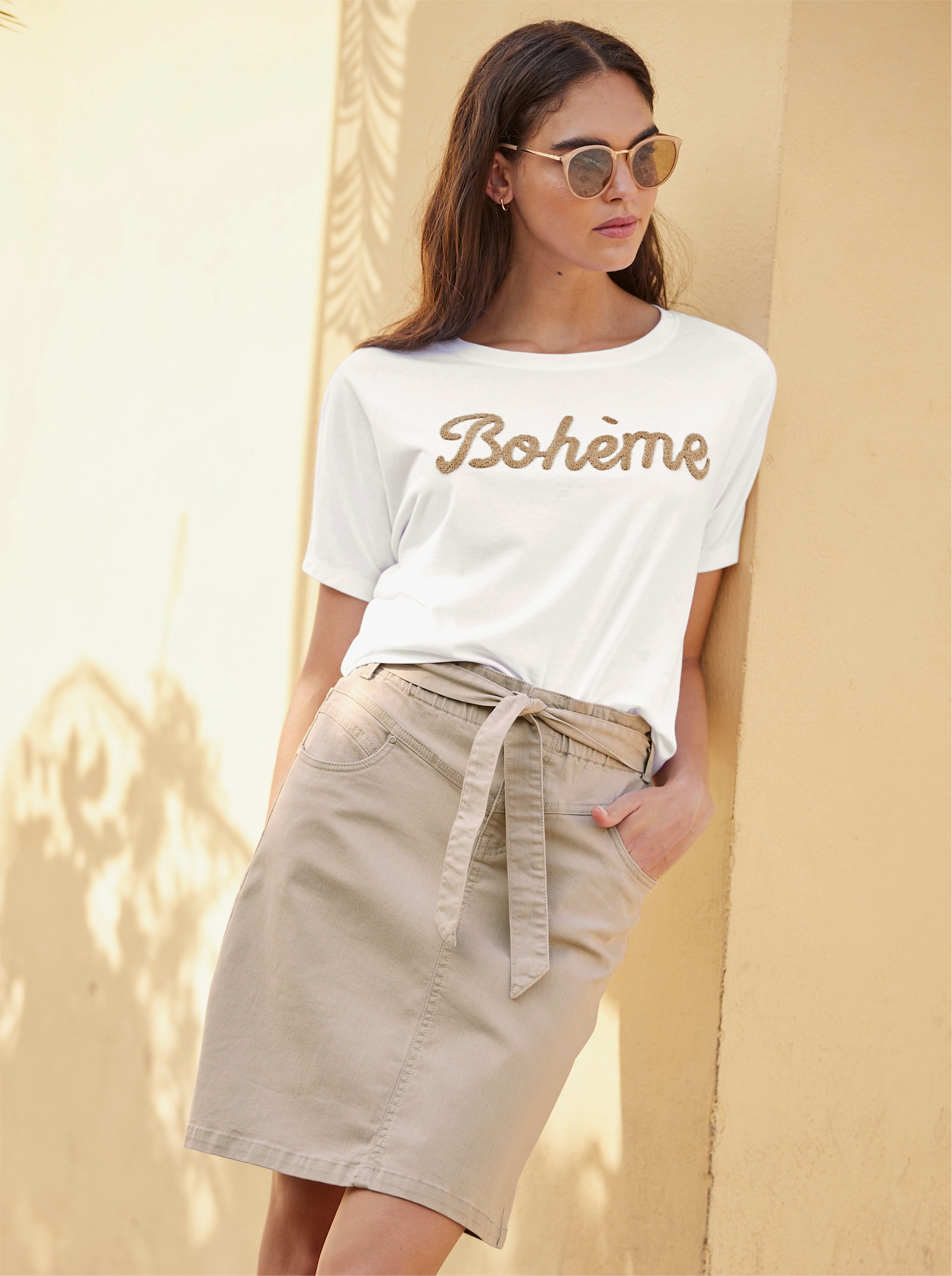 heine Jeansrok van zachte katoenstretch - beige