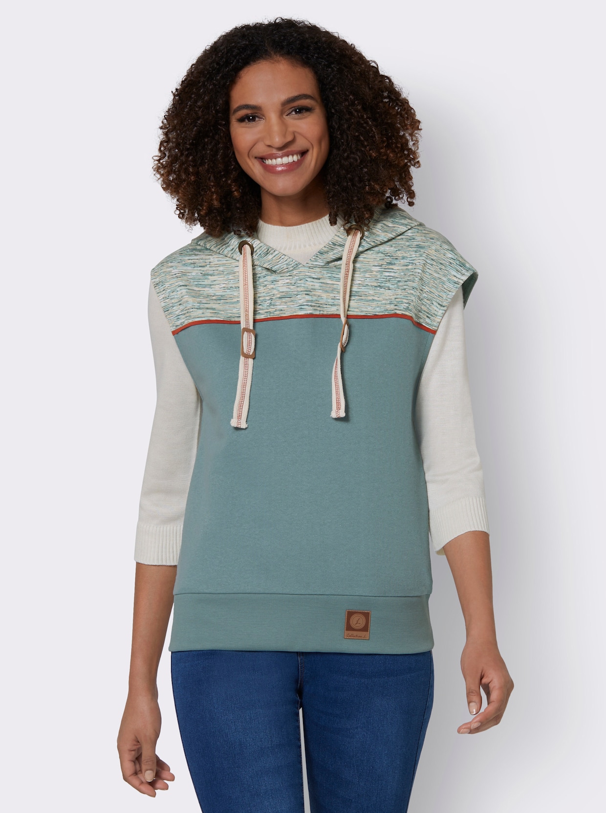 Sweatshirt met capuchon - jade/wit gemêleerd