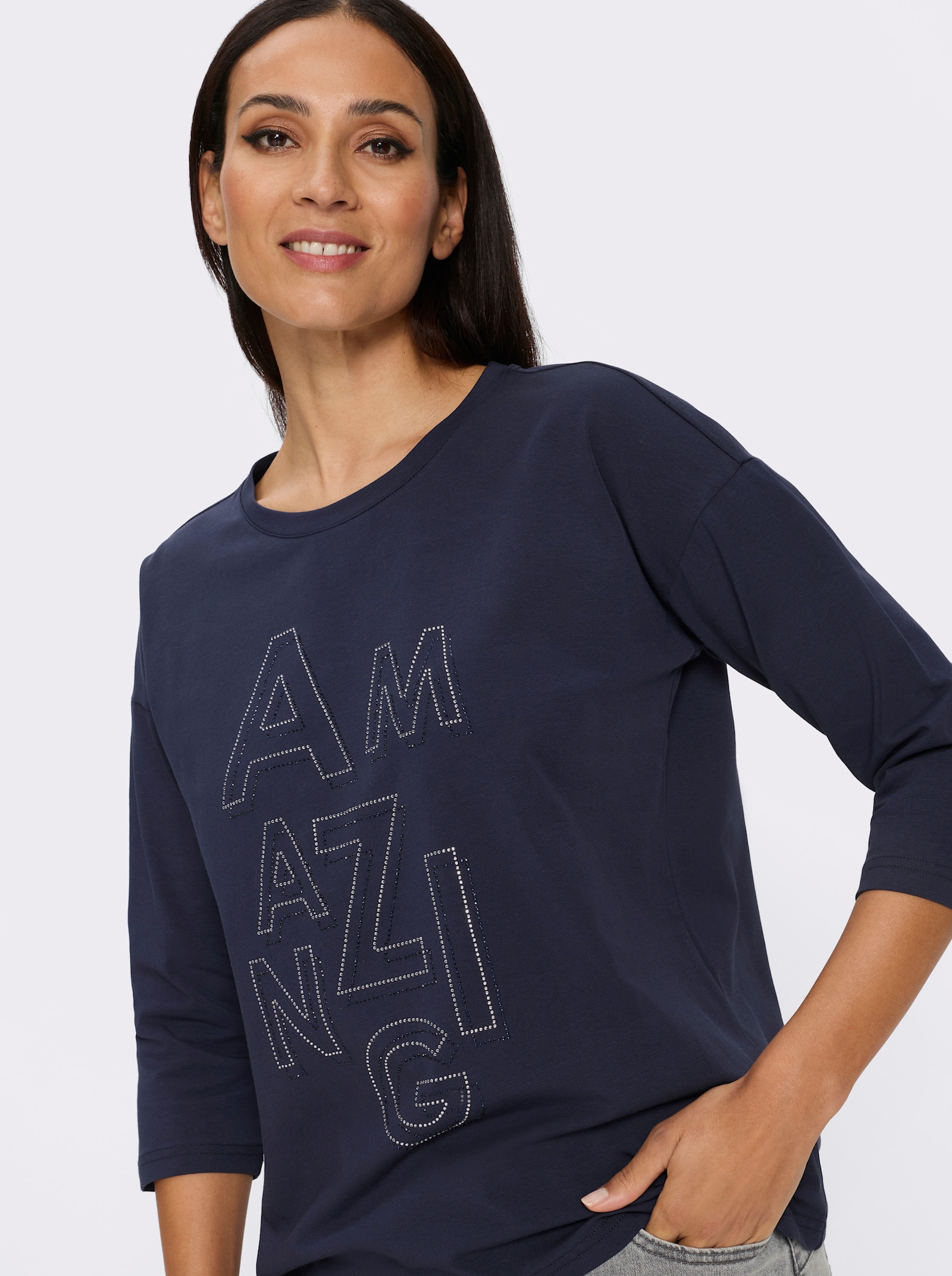 heine 3/4-Arm-Shirt mit Schriftzug - marine