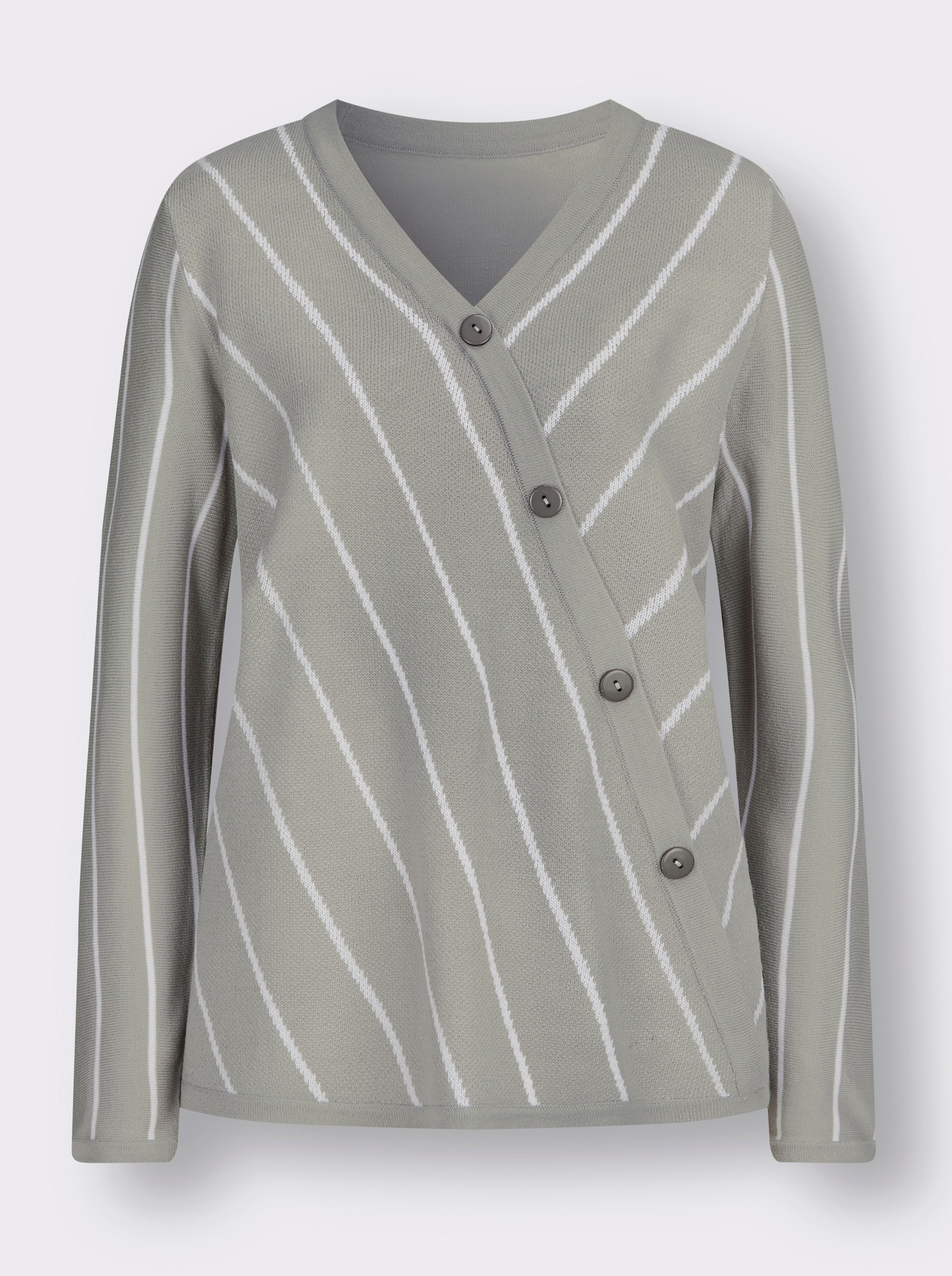 V-Ausschnitt-Pullover mit Jacquard-Muster - steingrau-ecru-gemustert