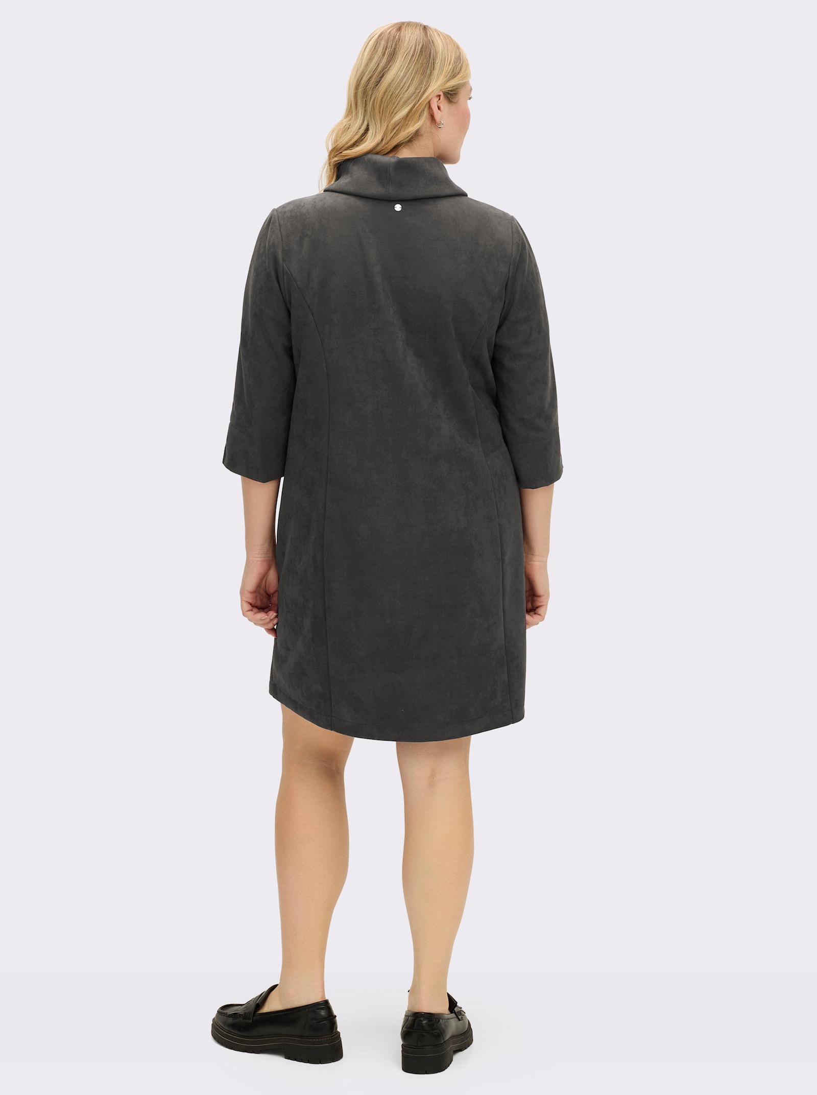 sheego A-Linien-Kleid in Veloursleder-Optik - graphit