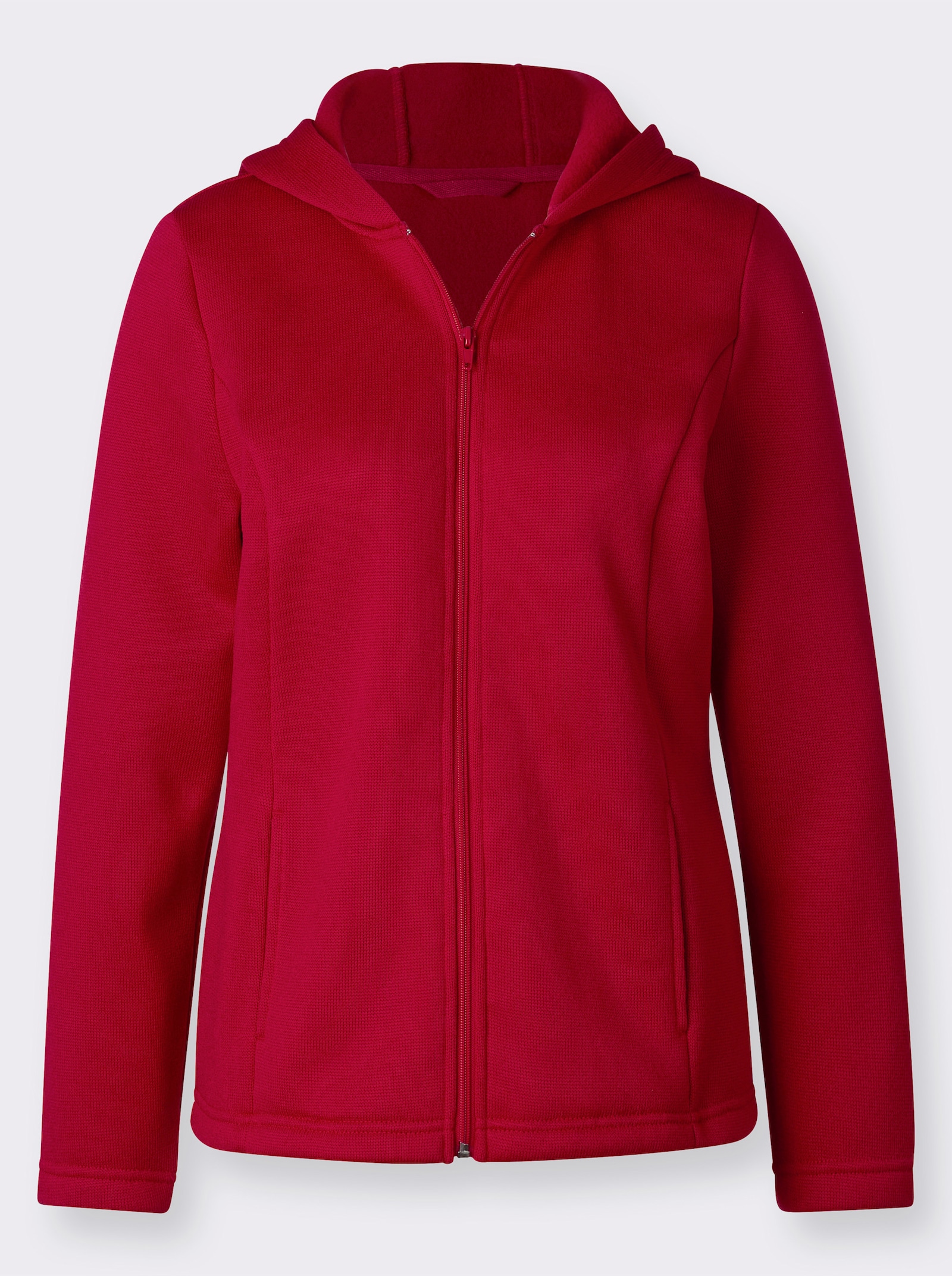 Strickfleecejacke mit Hirsch-Stickerei - rot