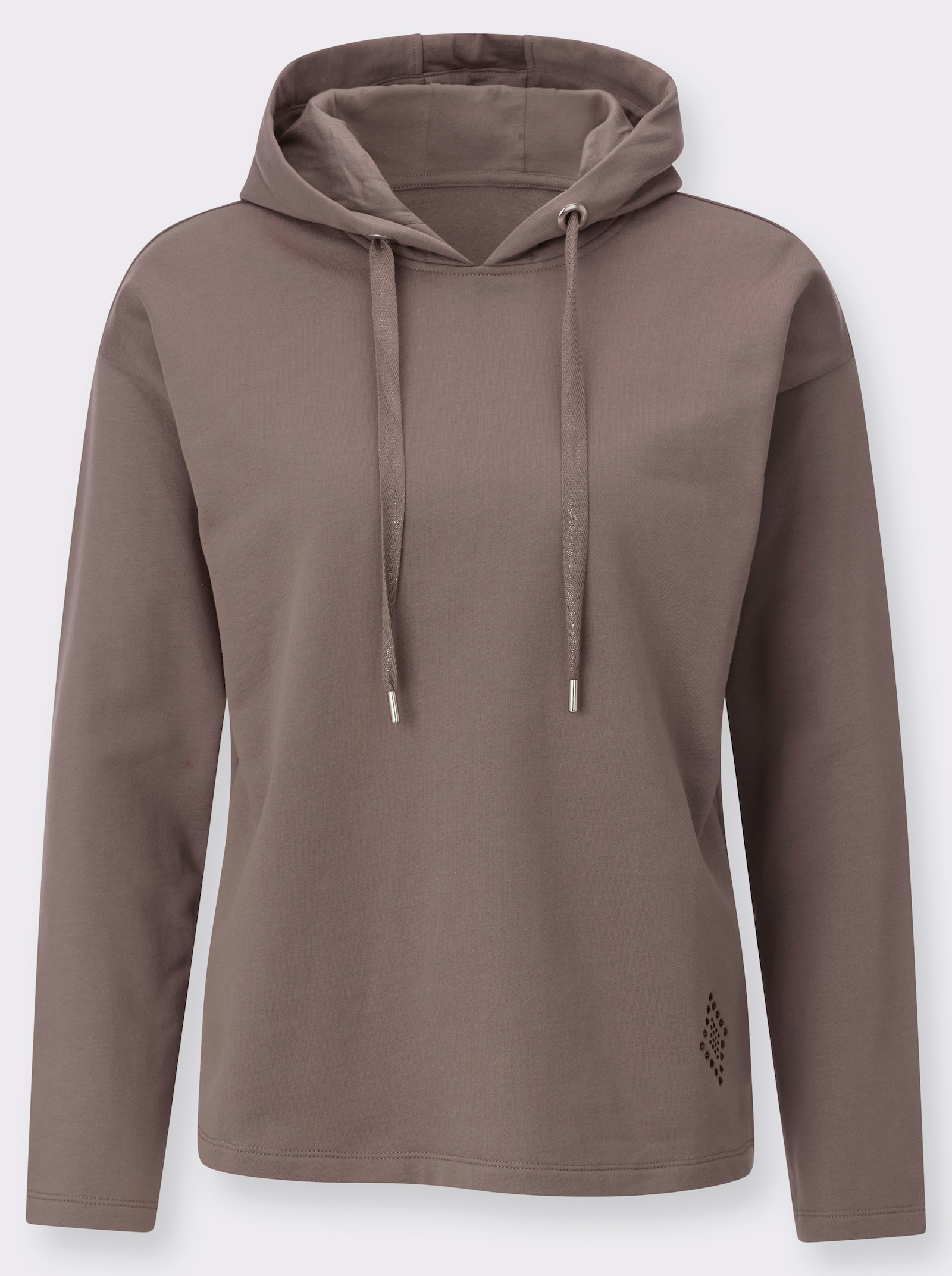 feel good Langarmshirt mit Glitzersteinchen - dunkeltaupe