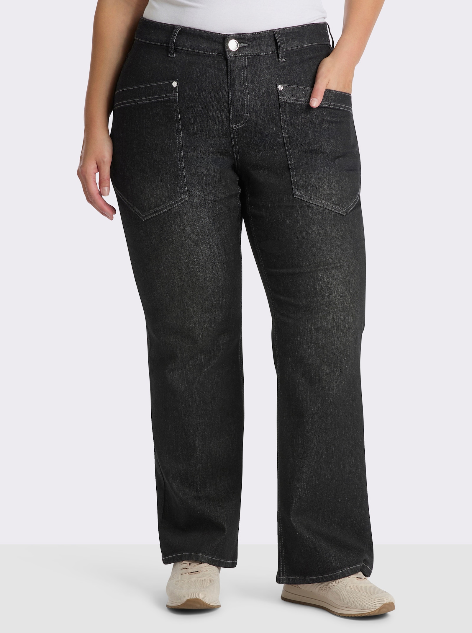 sheego Bootcut-Jeans mit aufgesetzten Taschen - black denim