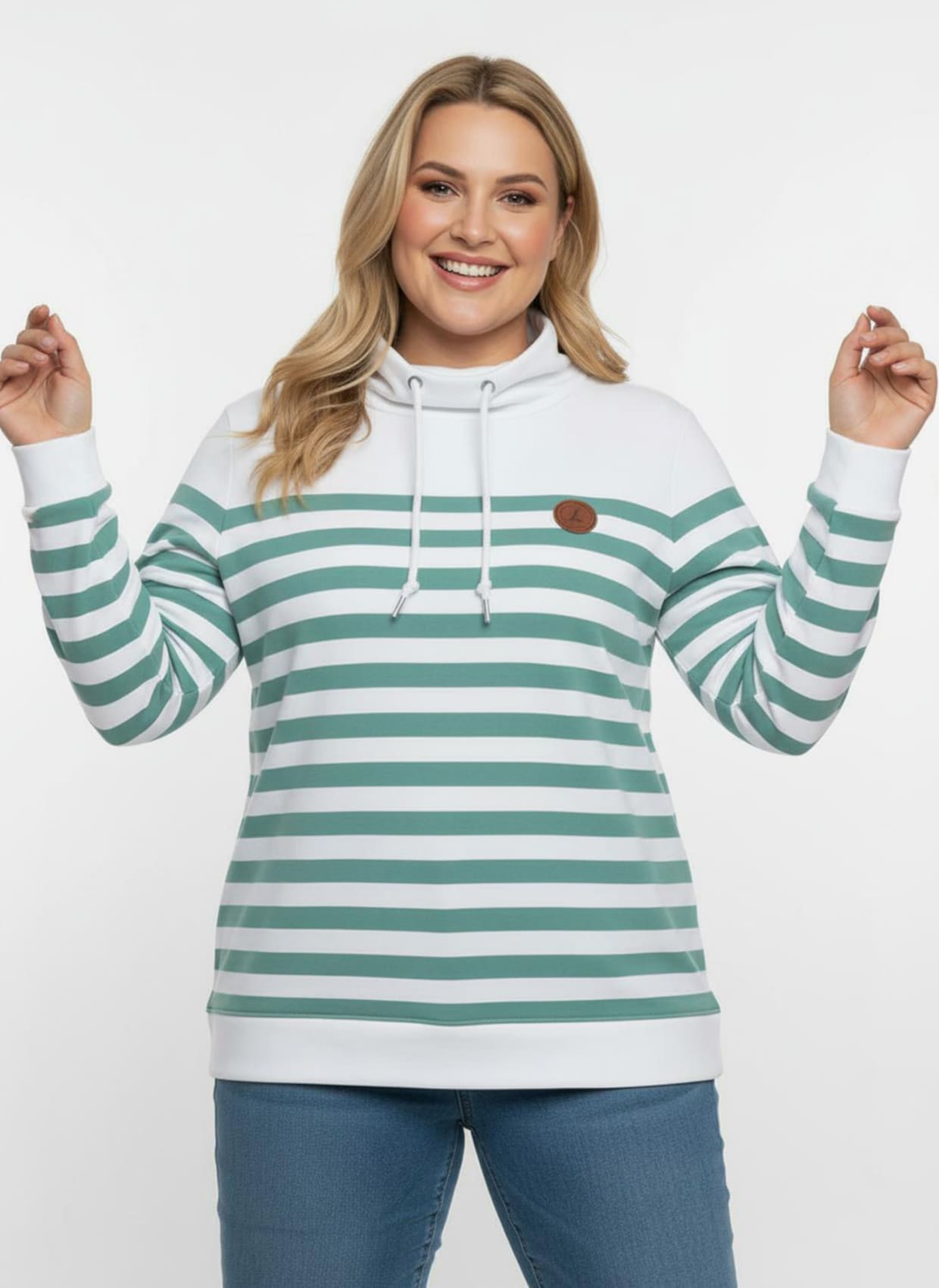 Sweatshirt mit verlängertem Rückteil - weiß-ozean-geringelt