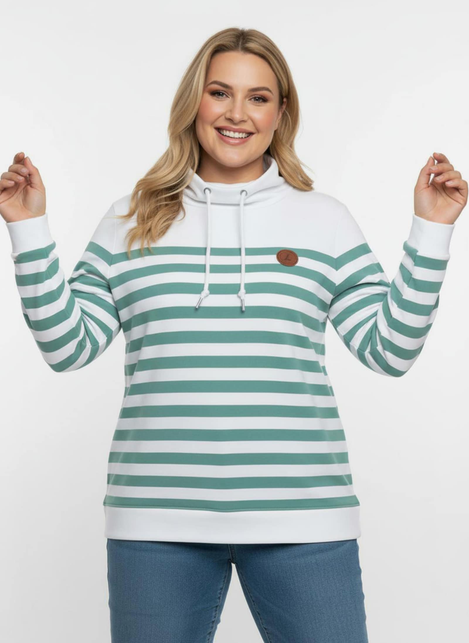 Sweatshirt mit verlängertem Rückteil - weiß-ozean-geringelt