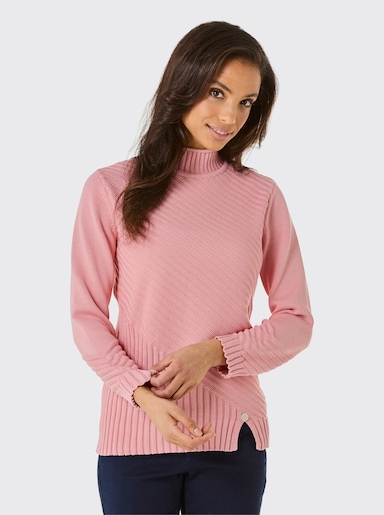 CREATION L PREMIUM Stehkragenpullover Schlitz am Saum - rosenquarz