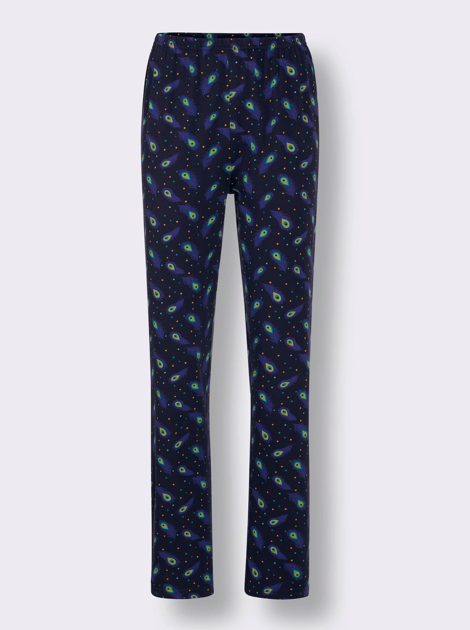 Comtessa Schlafanzug mit Pfauen-Druck - marine-blaugrün-bedruckt