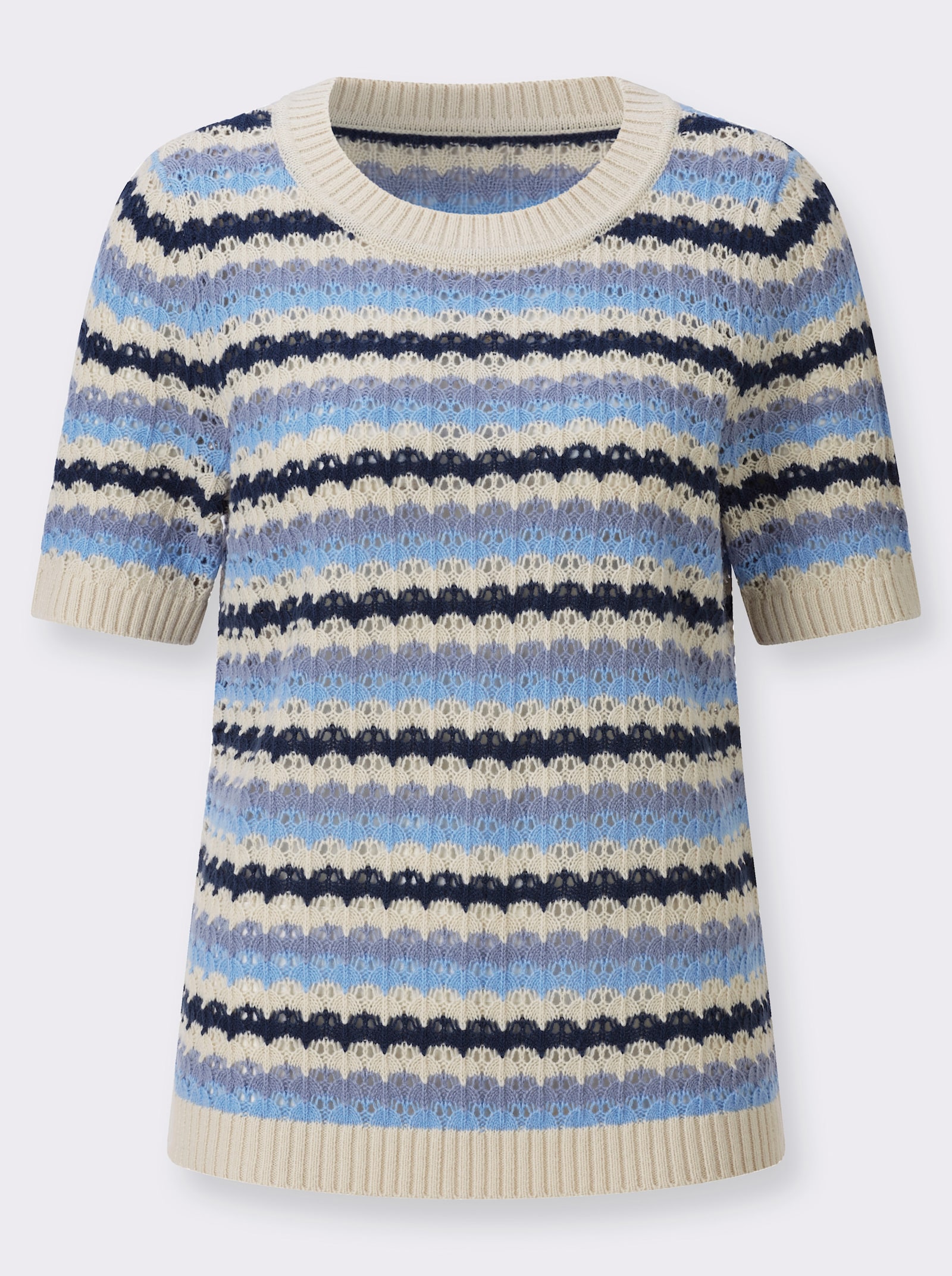 Ajourpullover mit Ringel-Muster - sand-dunkelblau-geringelt