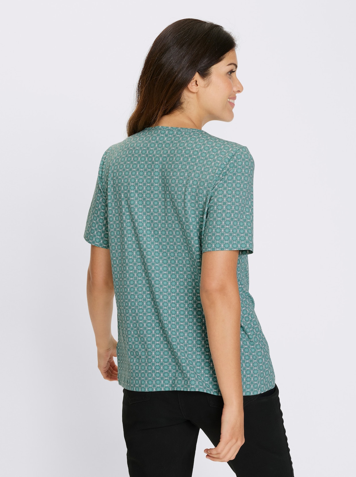 Kurzarmshirt - salbei-weiß-bedruckt