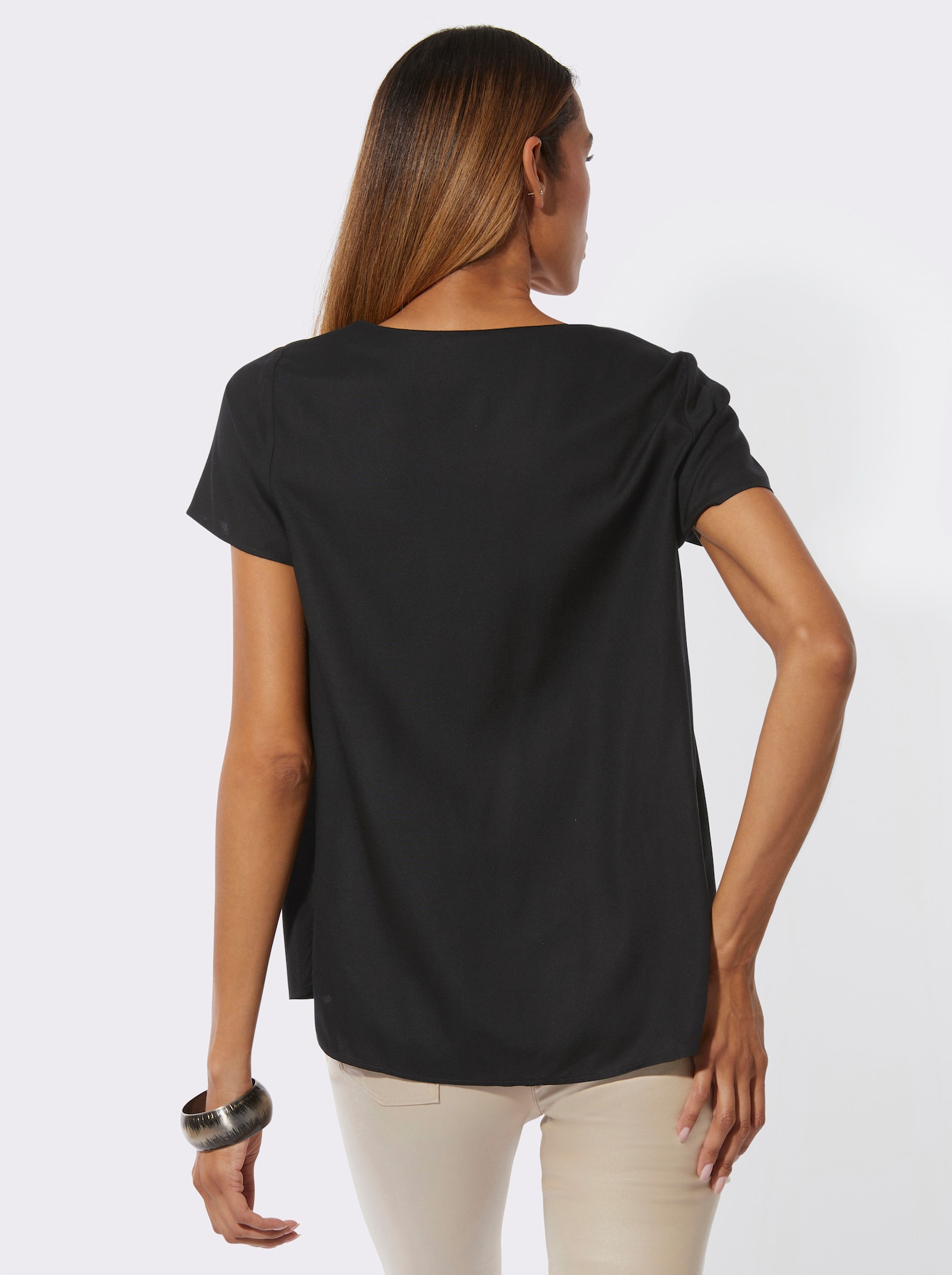 Blouse met korte mouwen en grafische print - zwart