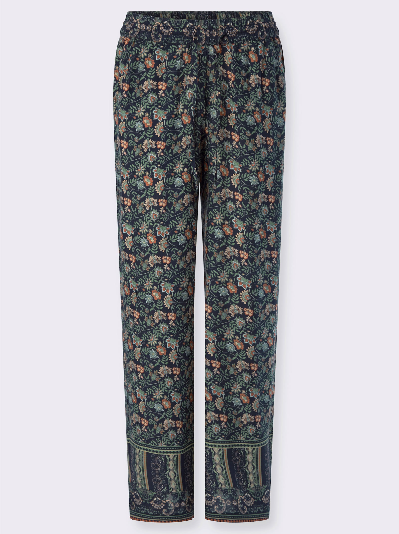 Schlupfhose in gewebter Qualität - marine-eucalyptus-bedruckt