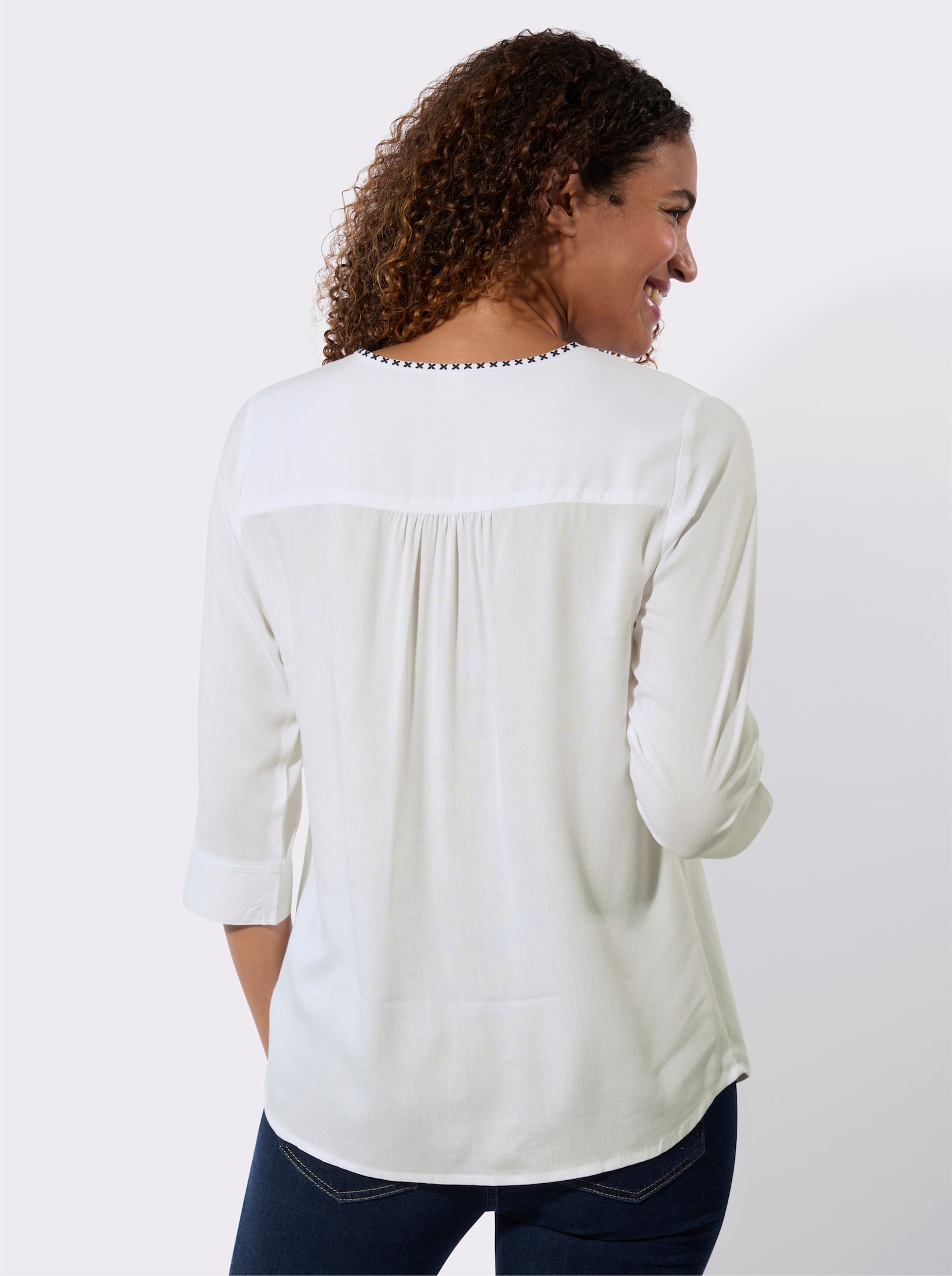 Tuniek met bindstrikjes - wit/middenblauw