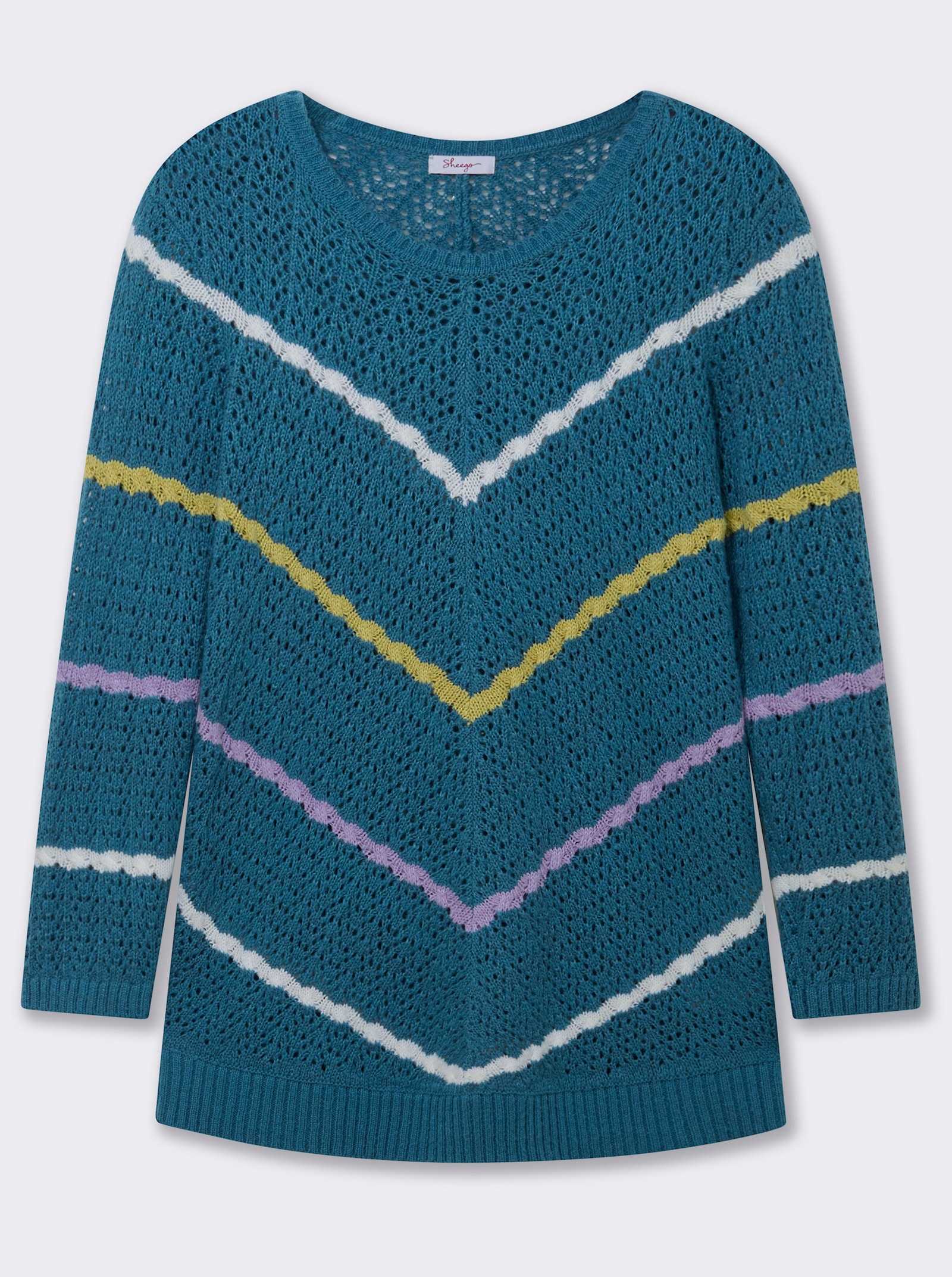sheego Ajourpullover mit Zopfmuster-Streifen - topas-gemustert