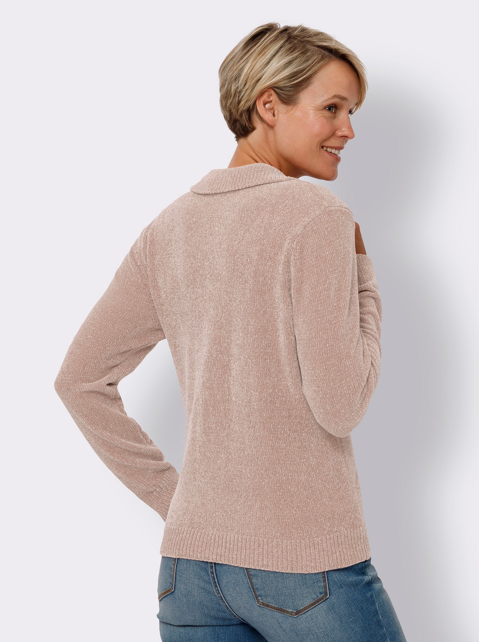 Polopullover aus Chenillegarn - puder