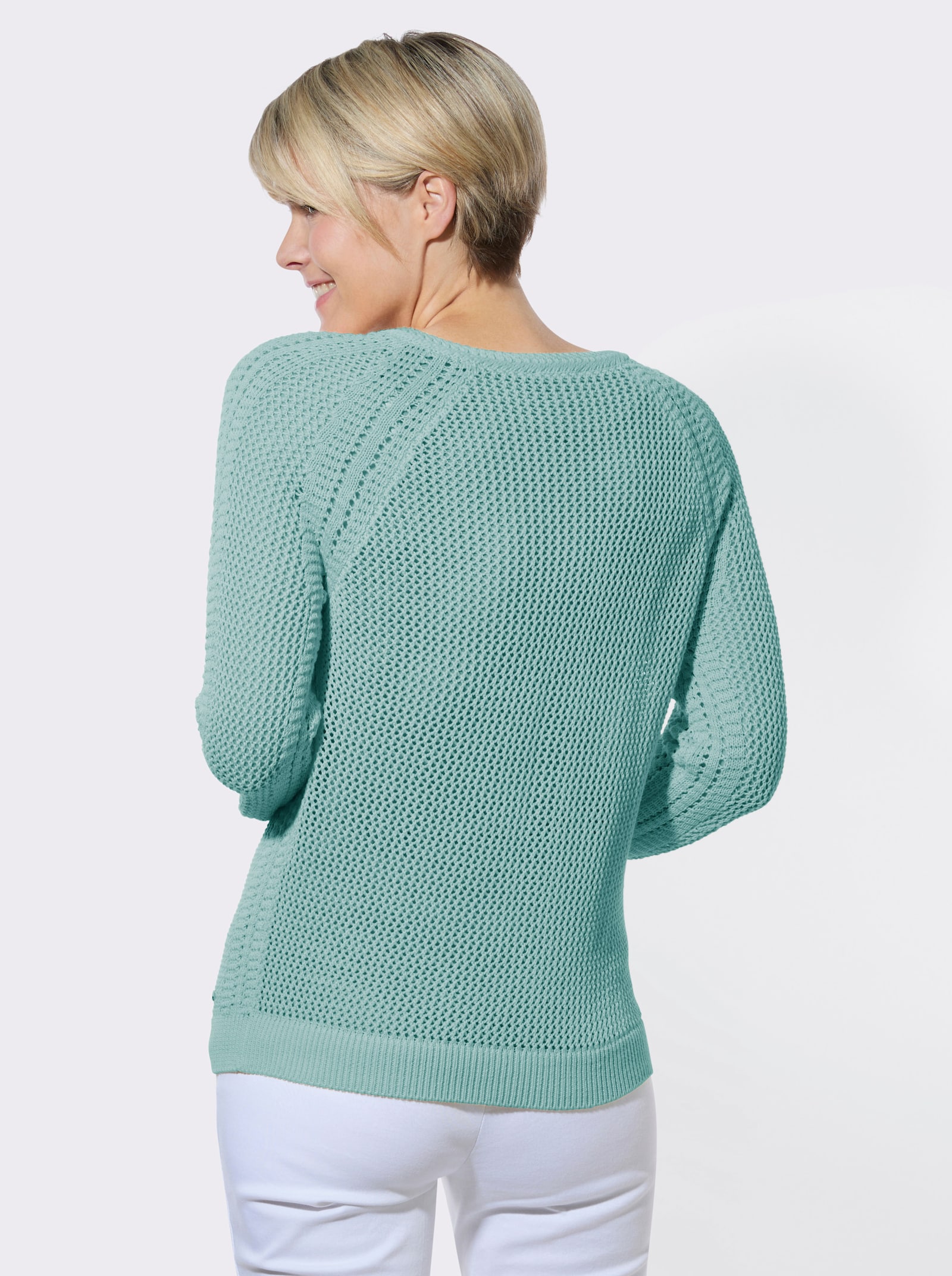 Ajourpullover mit Raglanärmel - mint