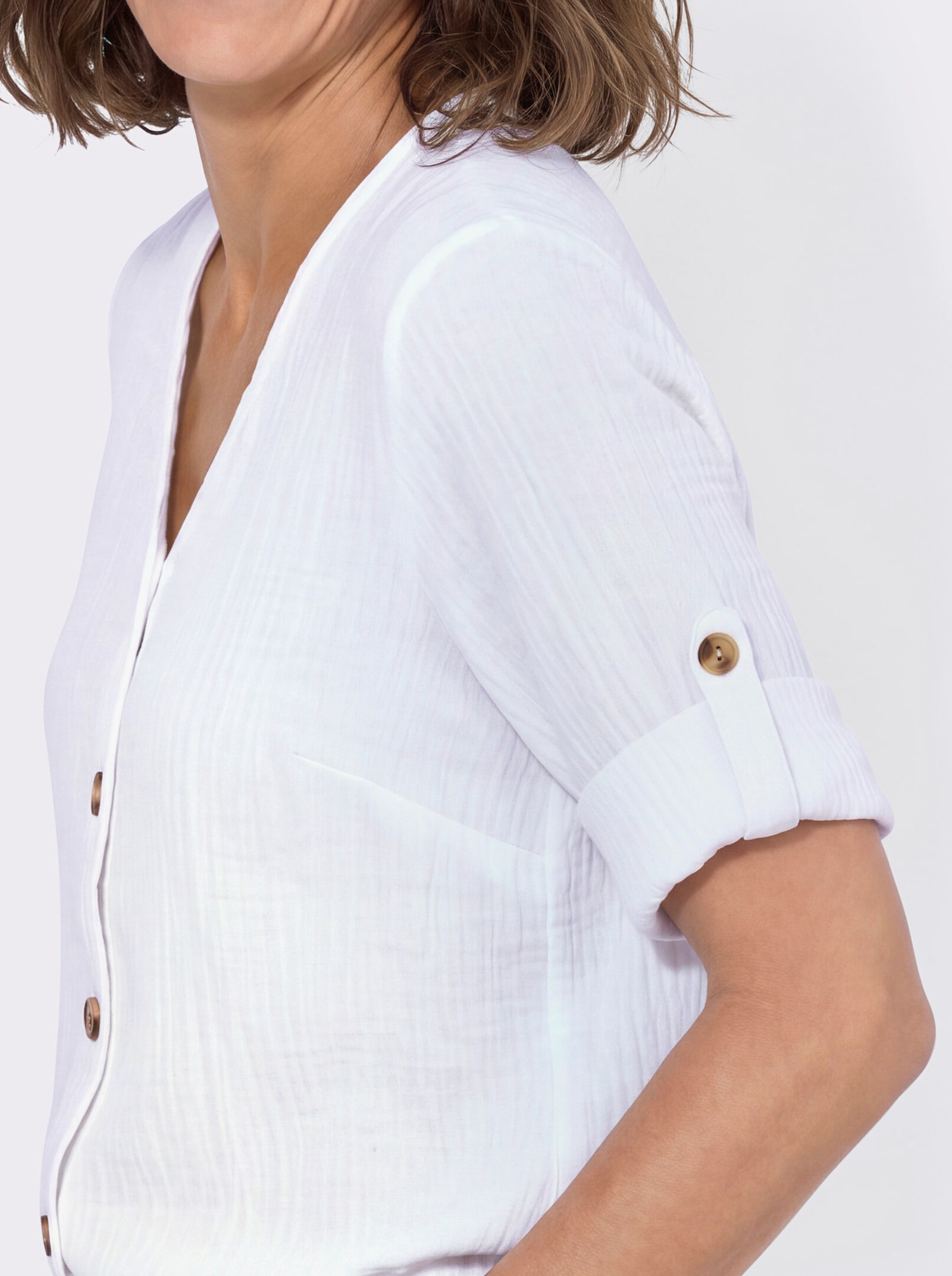 3/4-Arm-Bluse mit Krempelfunktion - weiß