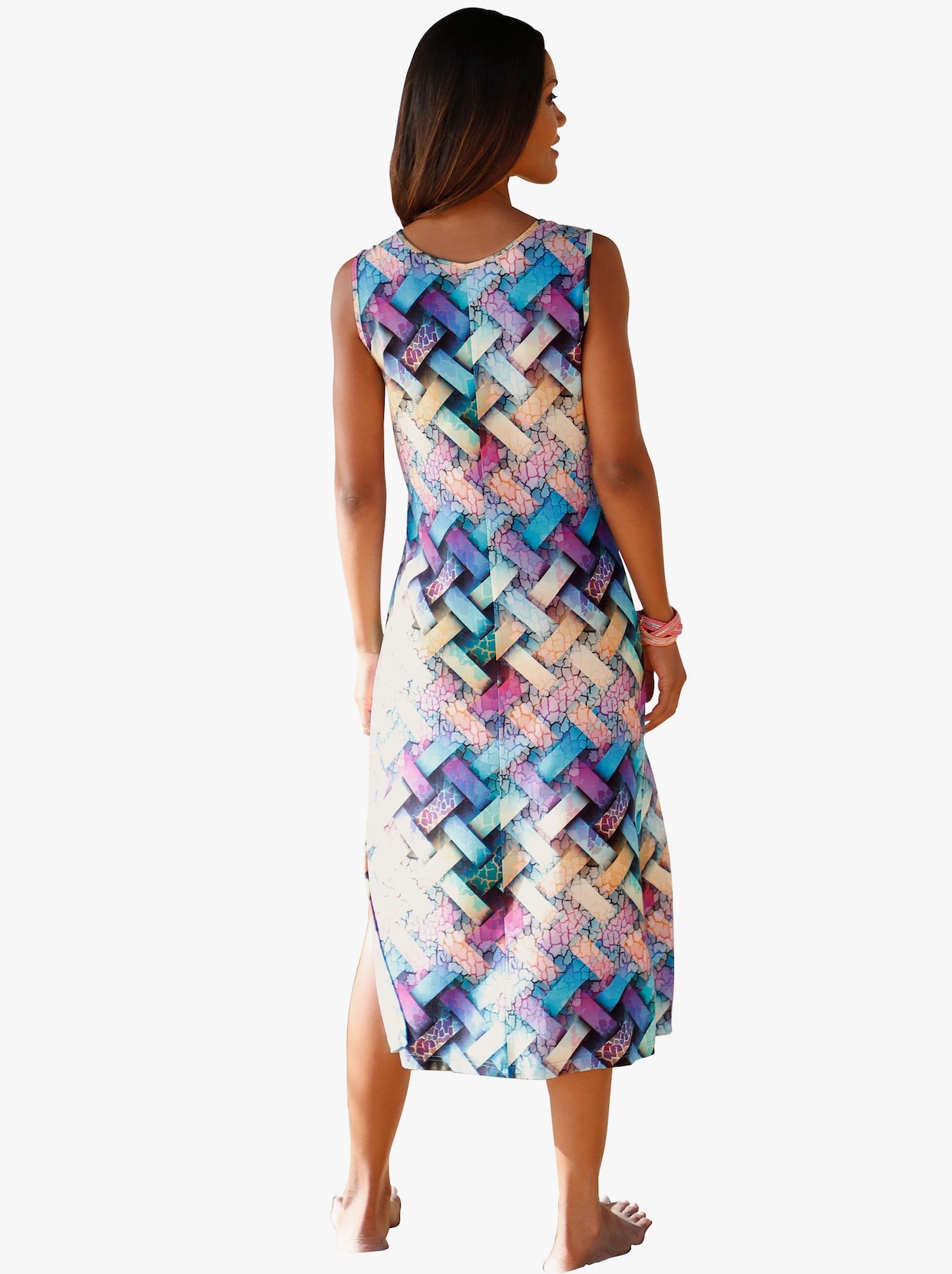 Letné šaty - Tyrkysovo-fialový vzor