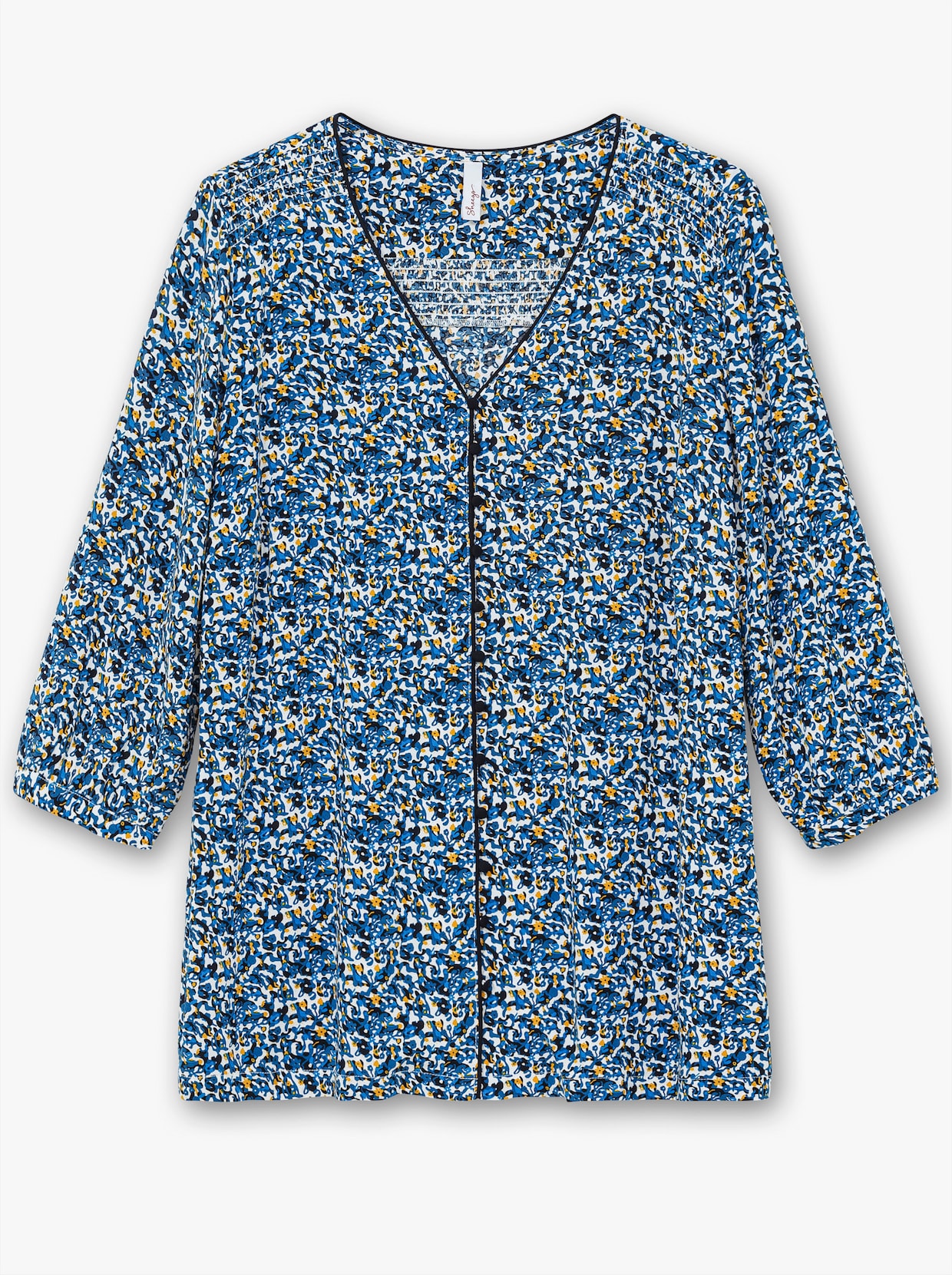 sheego Druckbluse - tiefblau-gemustert