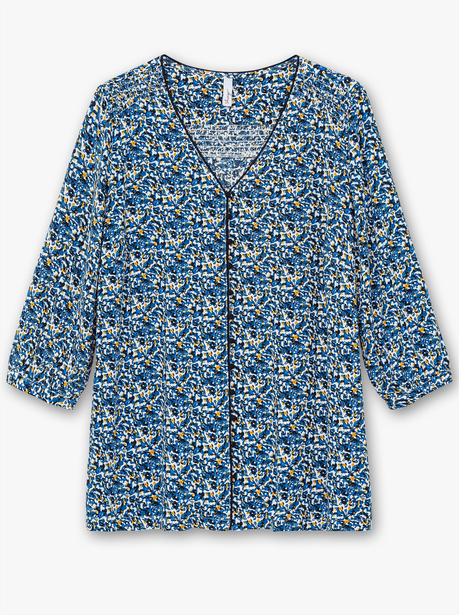 sheego Druckbluse mit Minimal-Alloverprint - tiefblau-gemustert