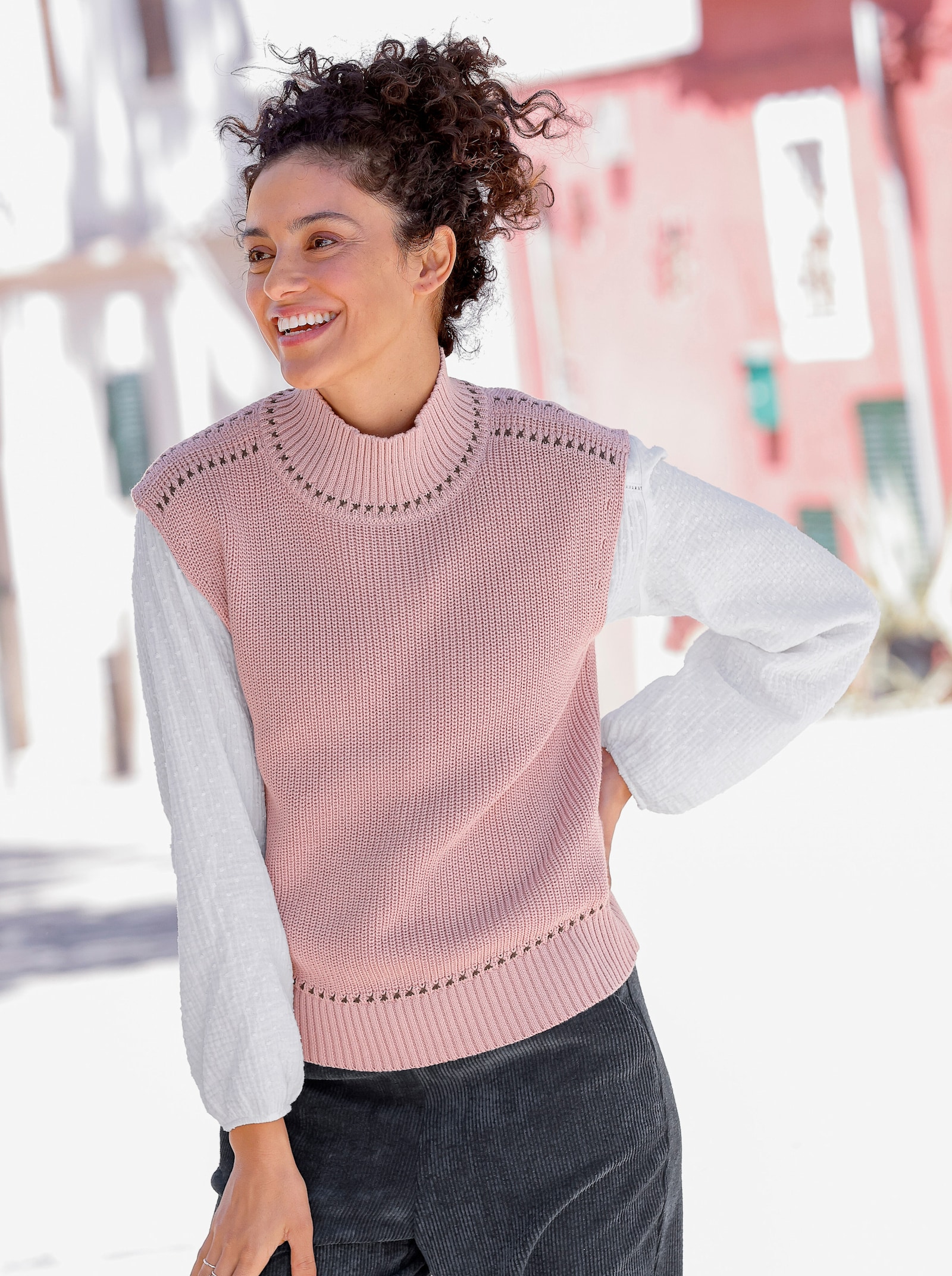 Pullunder mit Kontrast-Einstrickmuster - hortensie