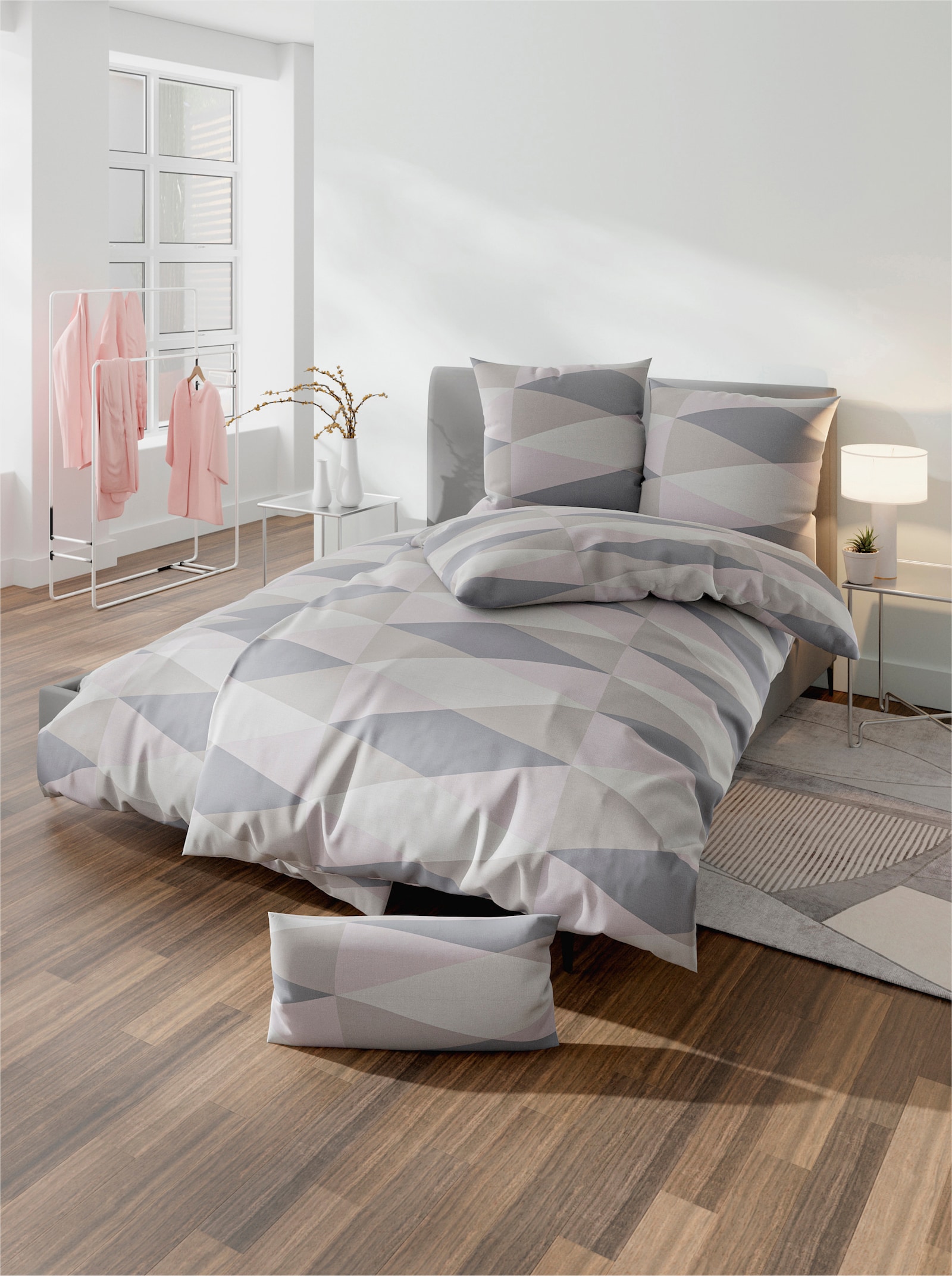 Janine Bettwäsche - rosé-grau-bedruckt