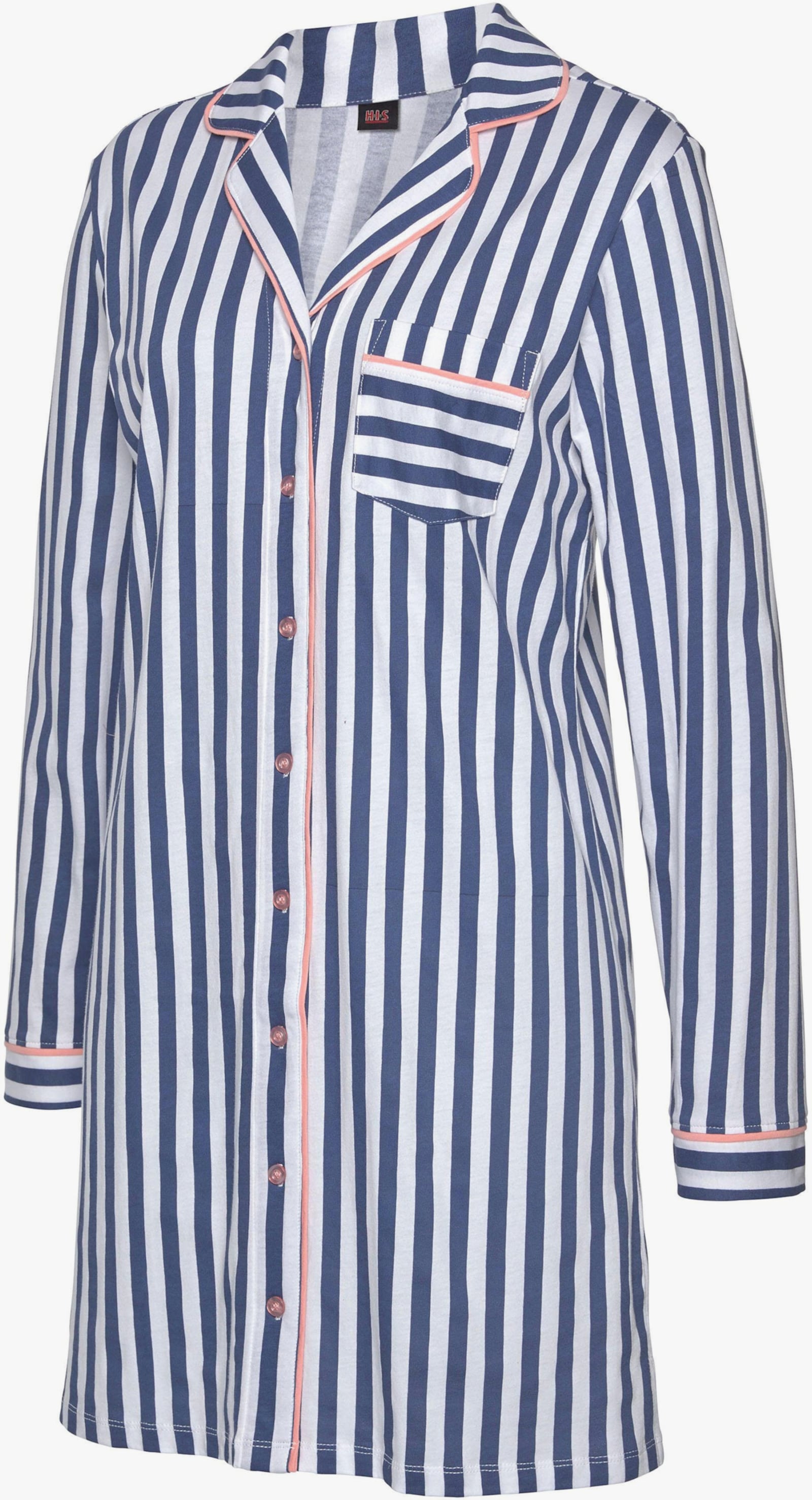 H.I.S Nachthemd - blau-weiss-peach