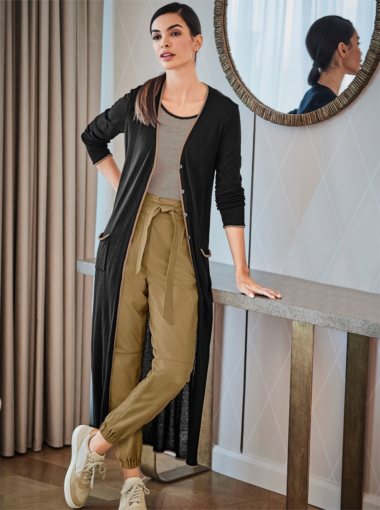 heine Strickmantel - schwarz-camel