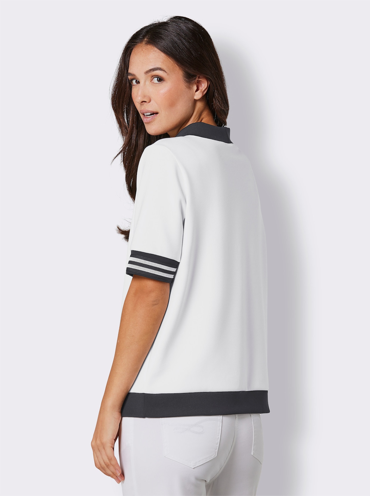 CREATION L PREMIUM Stehkragenshirt - weiß-schwarz