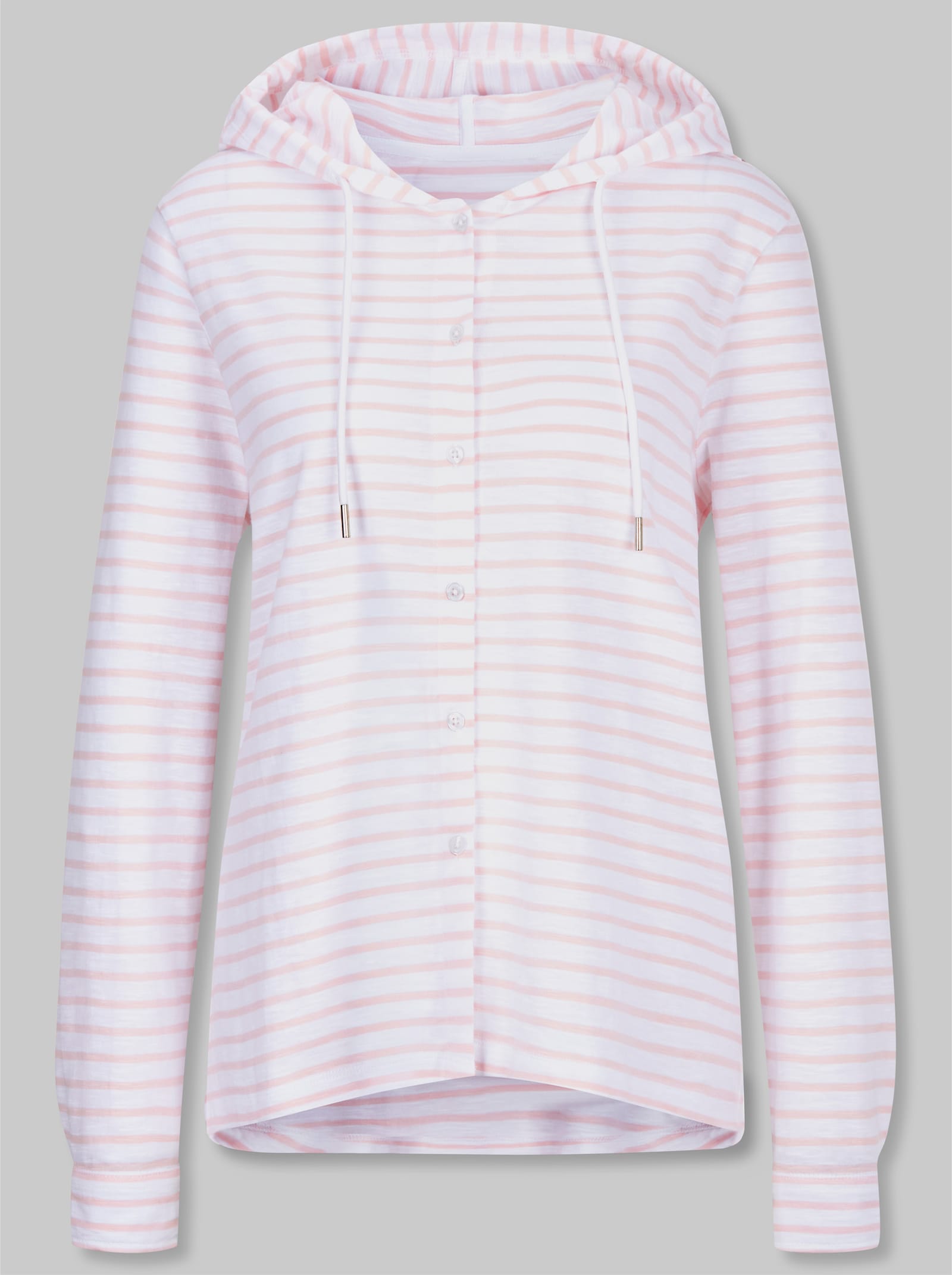 heine Streifenshirt mit Kapuze - weiß-hellrosé-geringelt