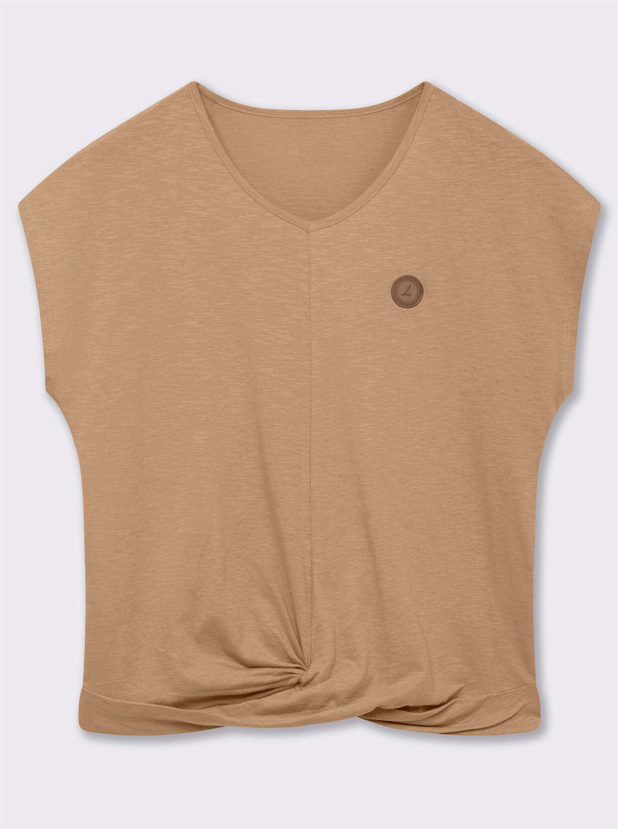 Kurzarmshirt Saum in Knoten-Optik - camel