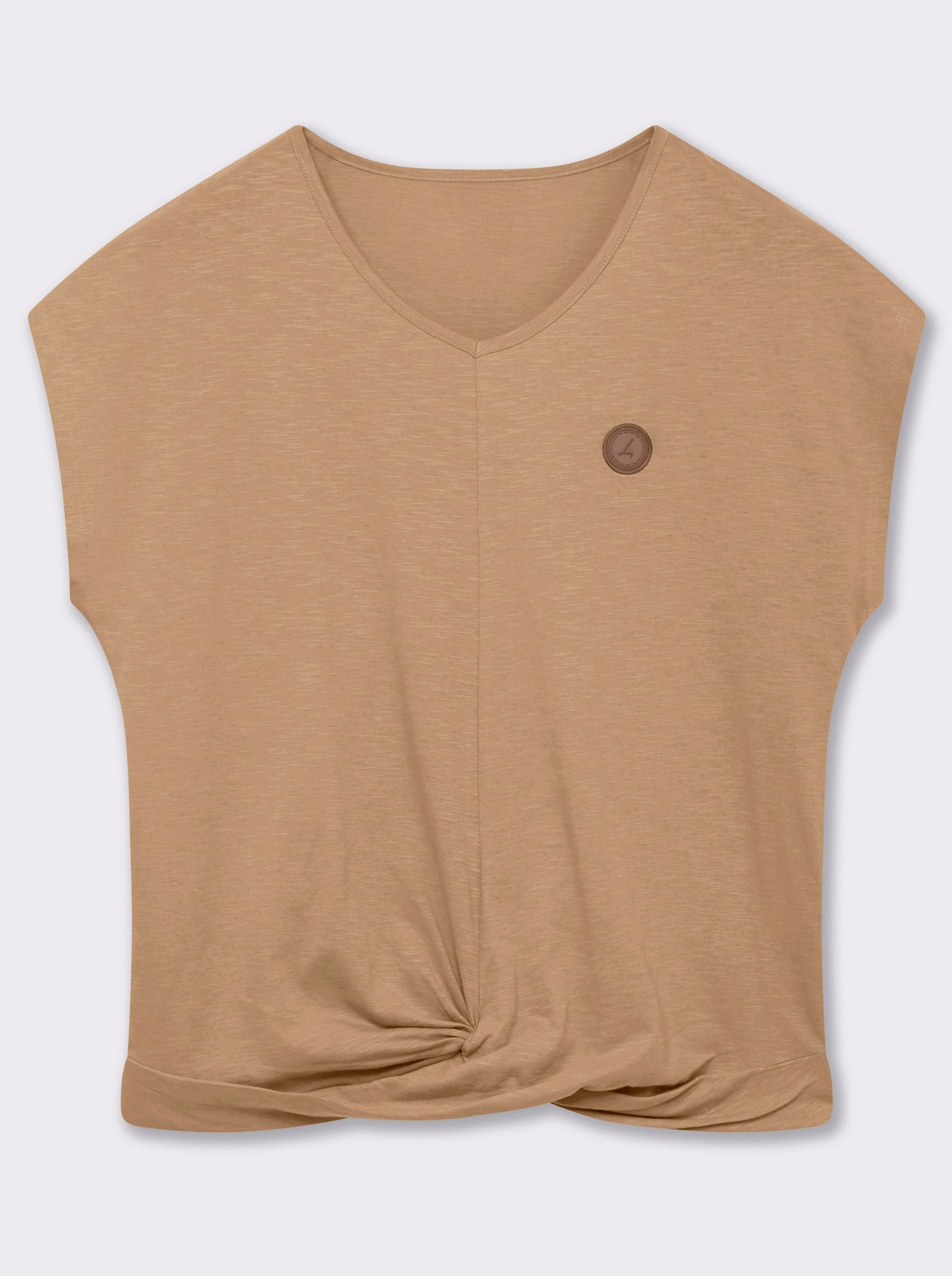 Kurzarmshirt Saum in Knoten-Optik - camel