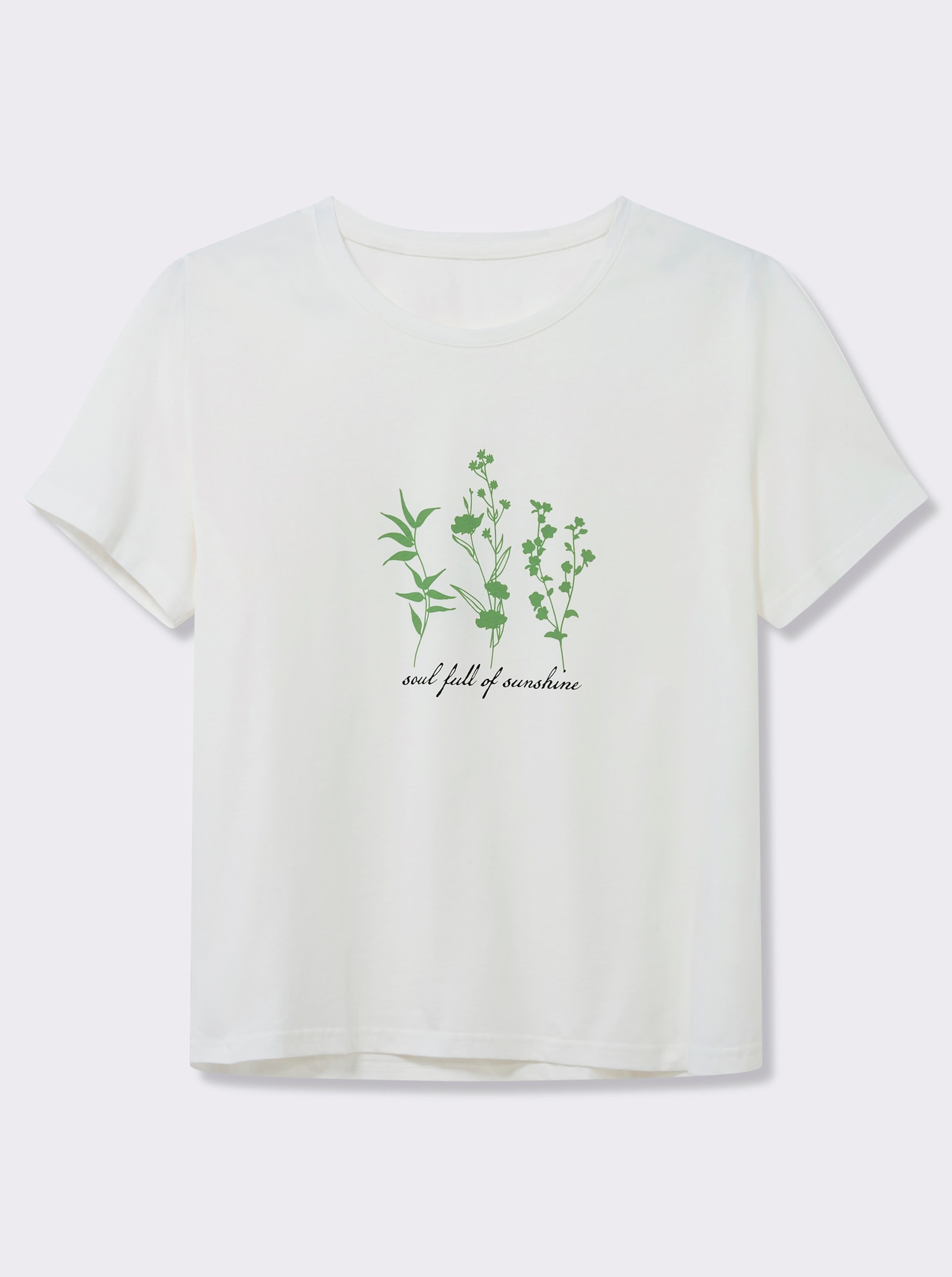 Kurzarmshirt mit floralem Motiv - ecru-apfel-bedruckt