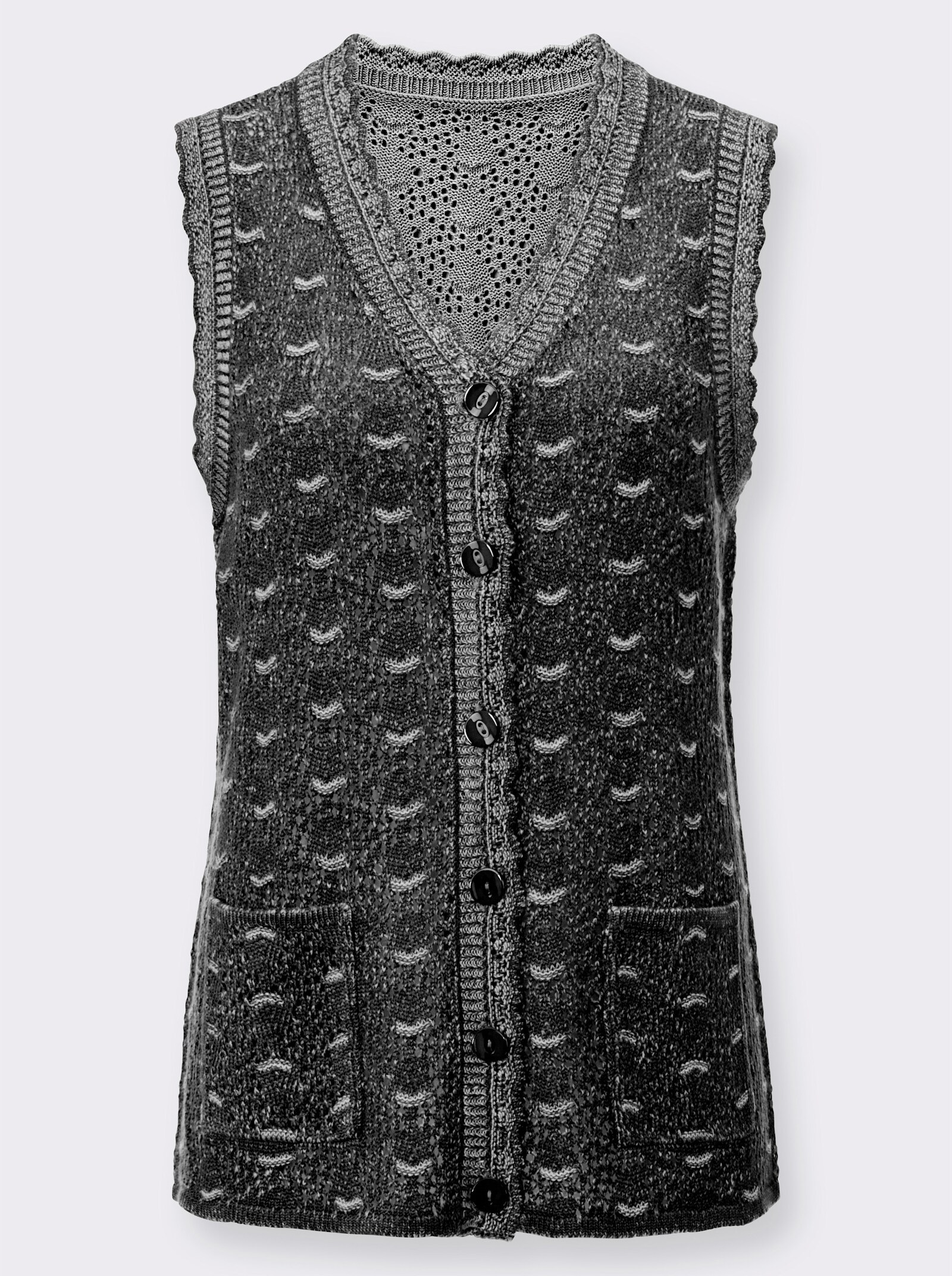 Strickweste im Strukturmuster-Mix - schwarz-meliert