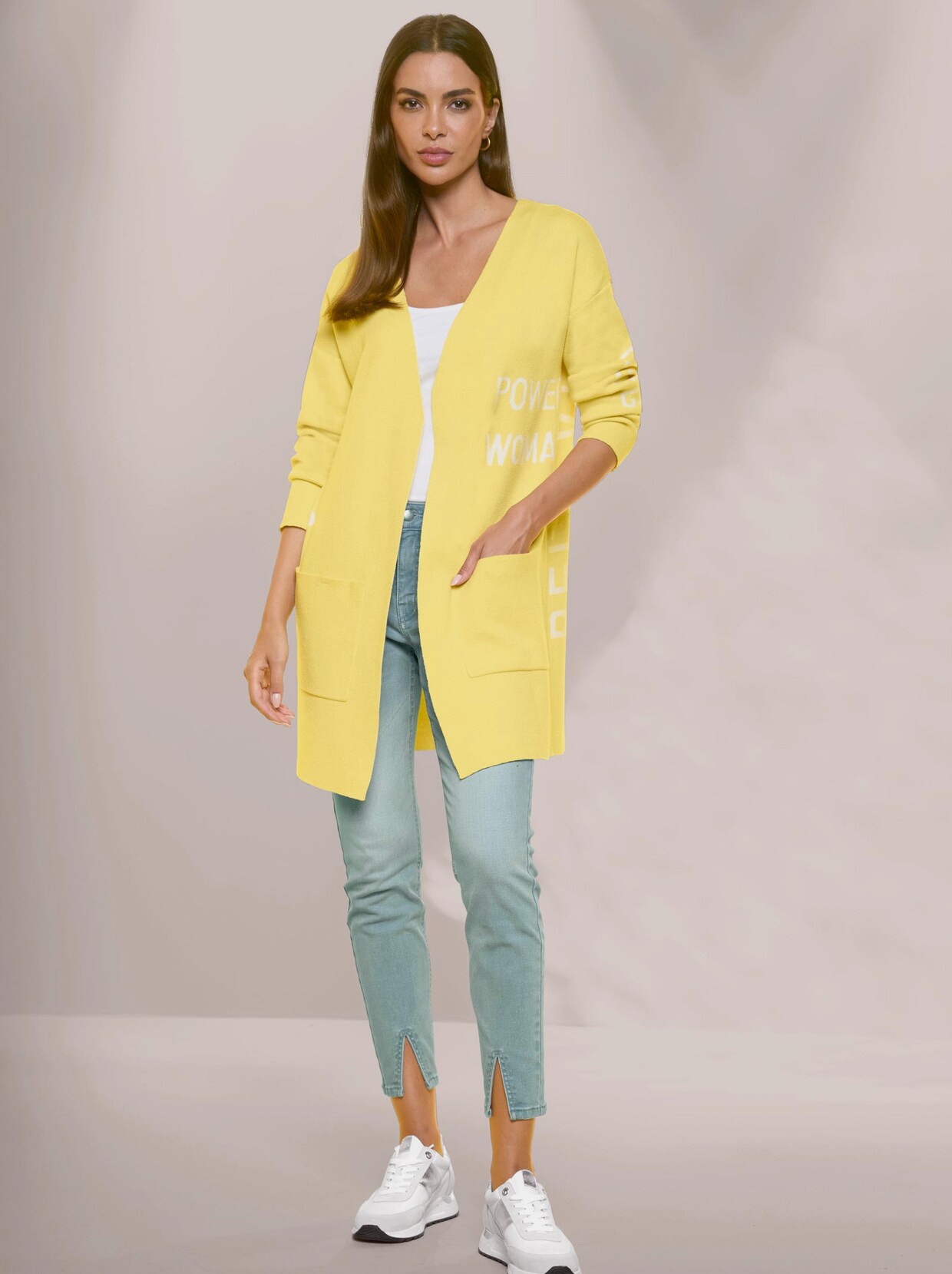 Rick Cardona Strickjacke - zitrone-ecru-gemustert