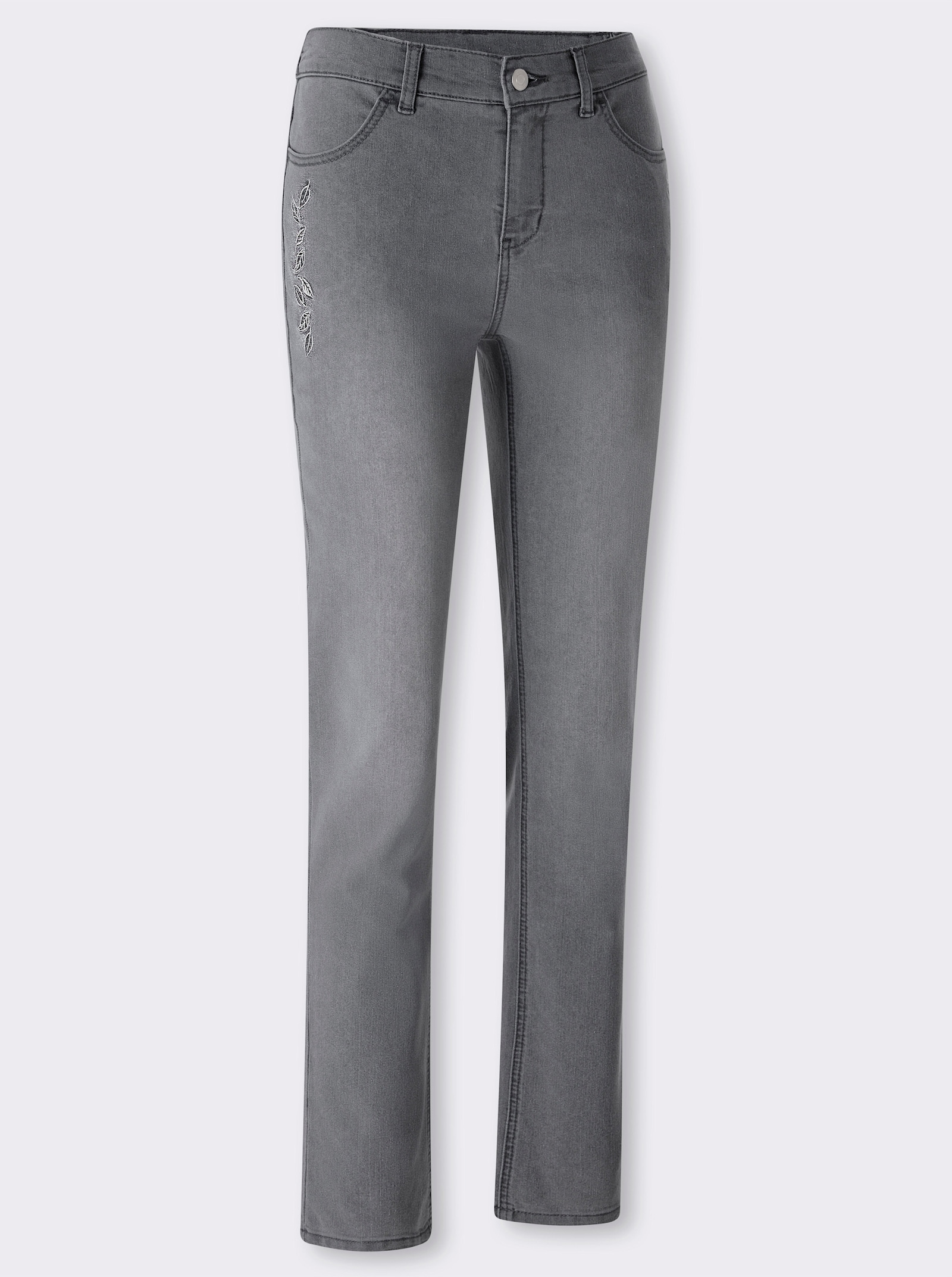 Stretch-Jeans mit ton-in-ton-farbener Stickerei - stone-grey-denim