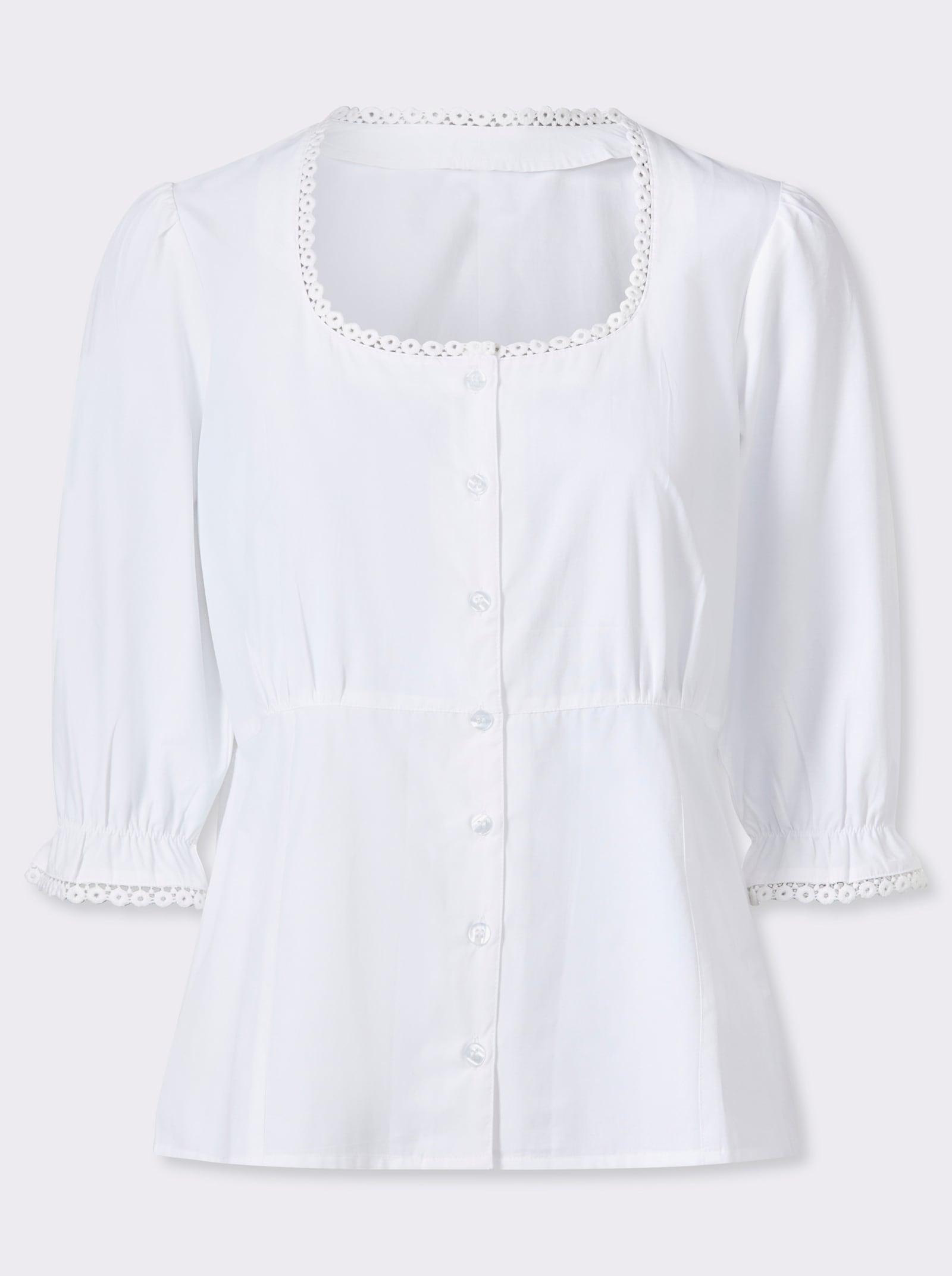 Trachtenbluse mit 3/4-langen Puffärmeln - weiß