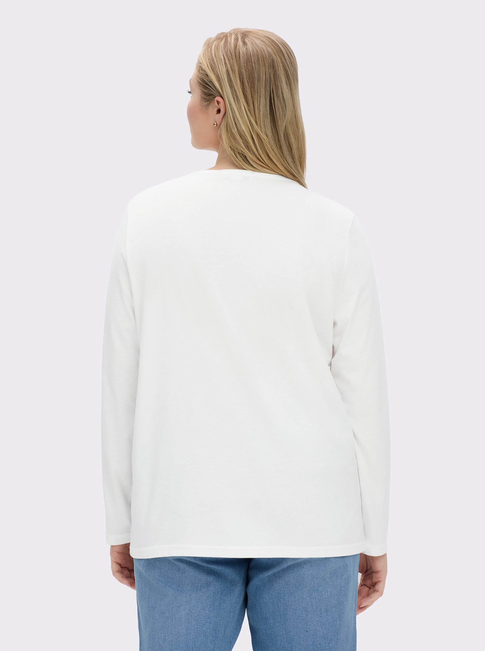 Langarmshirt mit V-Ausschnitt - ecru