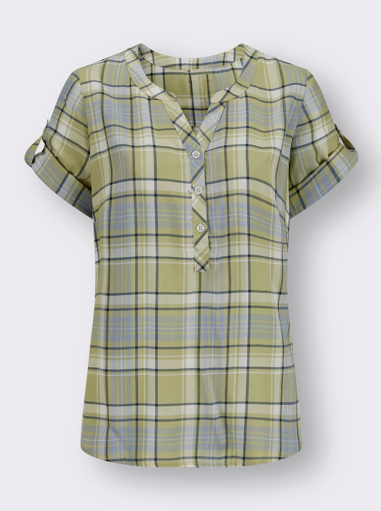 Karobluse in Schlupfform - lindgrün-bleu-kariert