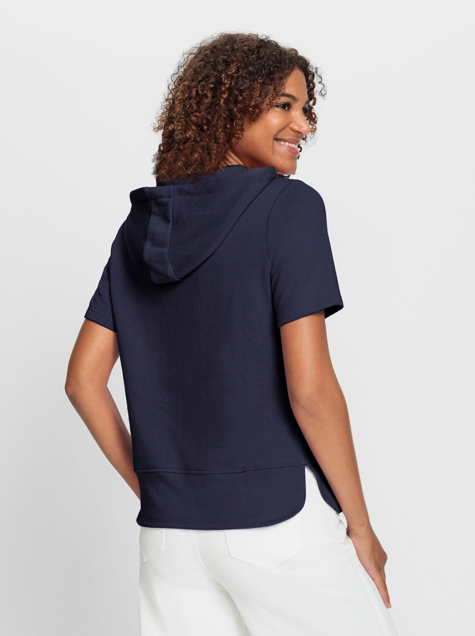  Sweatshirt mit kurzen Ärmeln - marine-weiss-bedruckt