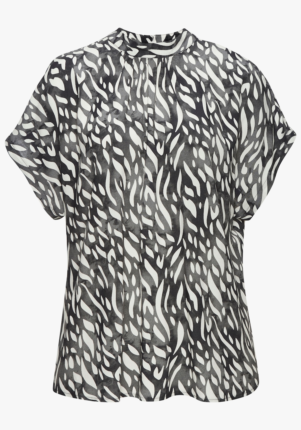 LASCANA Blouse m. korte mouwen - crème/grijsblauw bedrukt