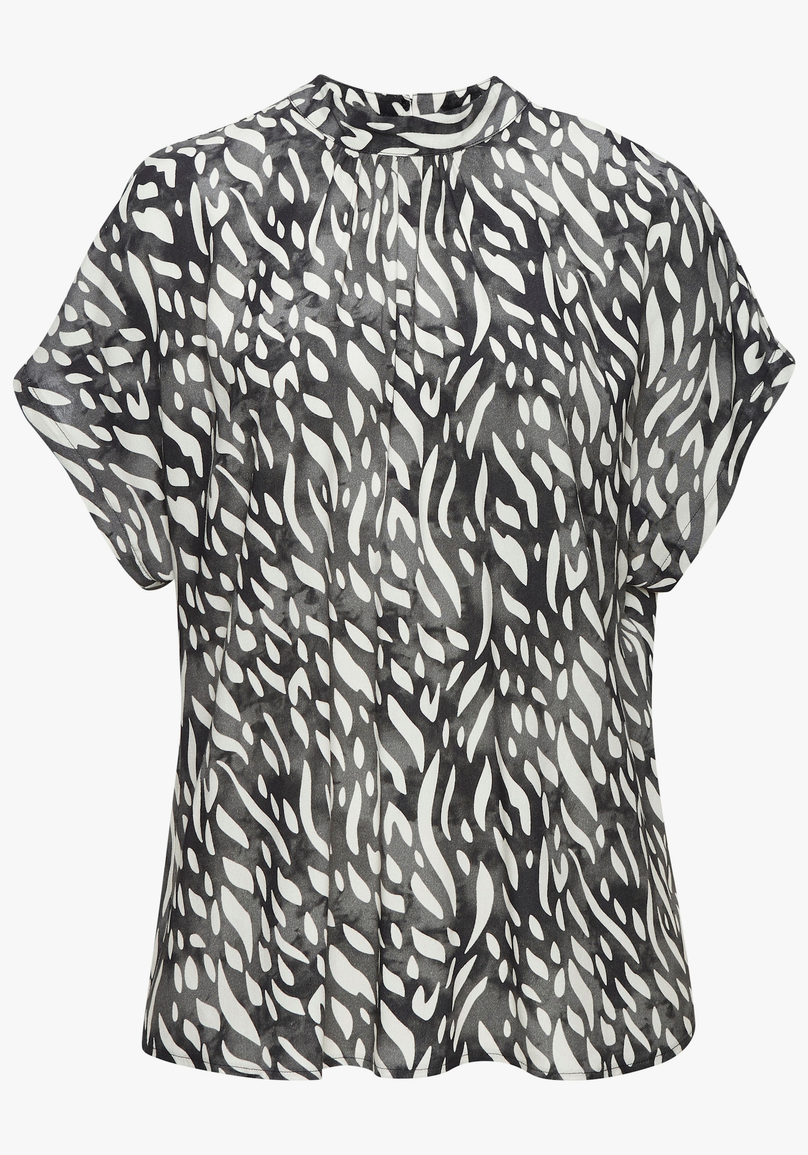 LASCANA Kurzarmbluse - creme-graublau bedruckt