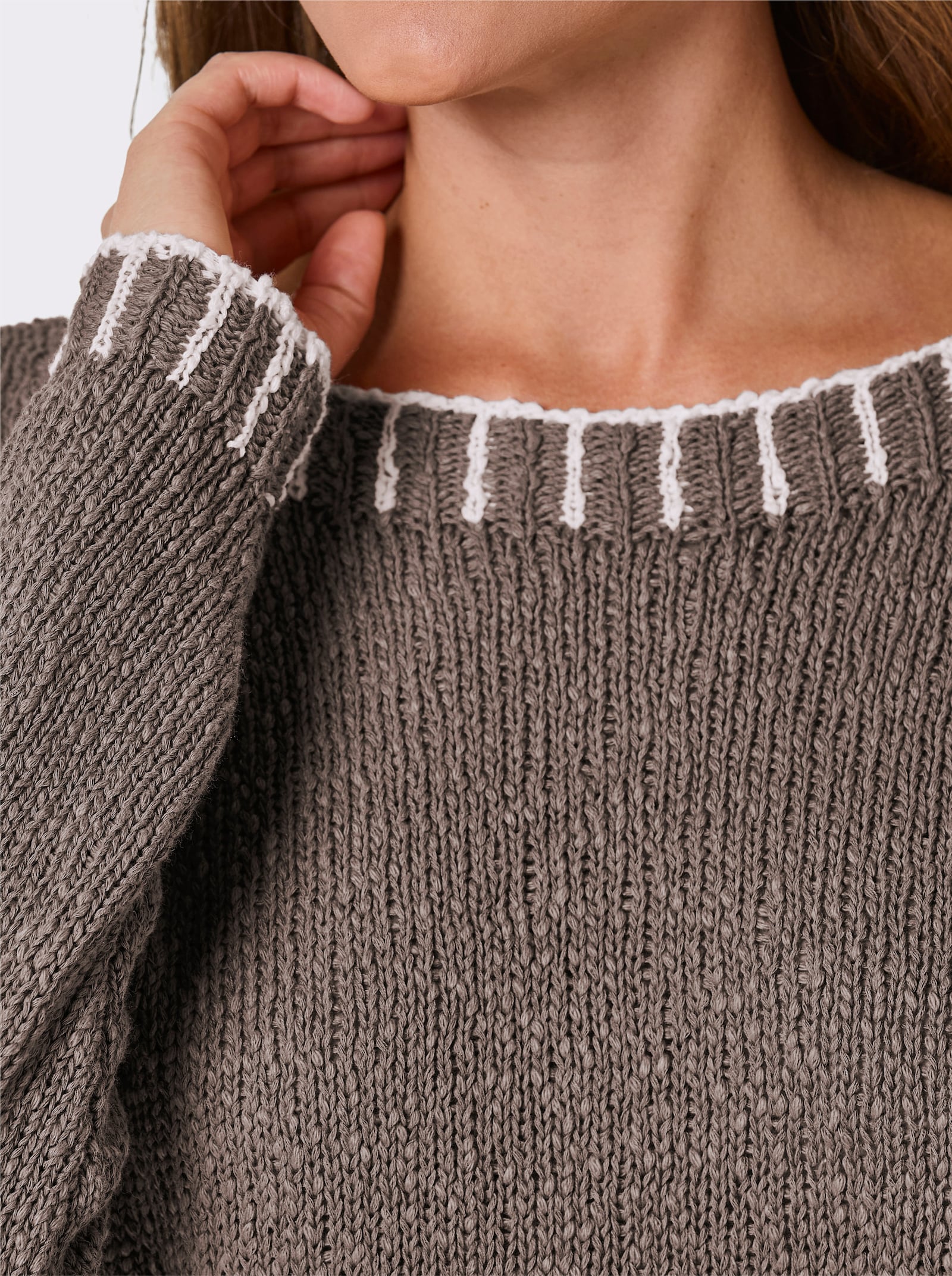 CREATION L PREMIUM Baumwollpullover in Grobstrick-Qualität - taupe