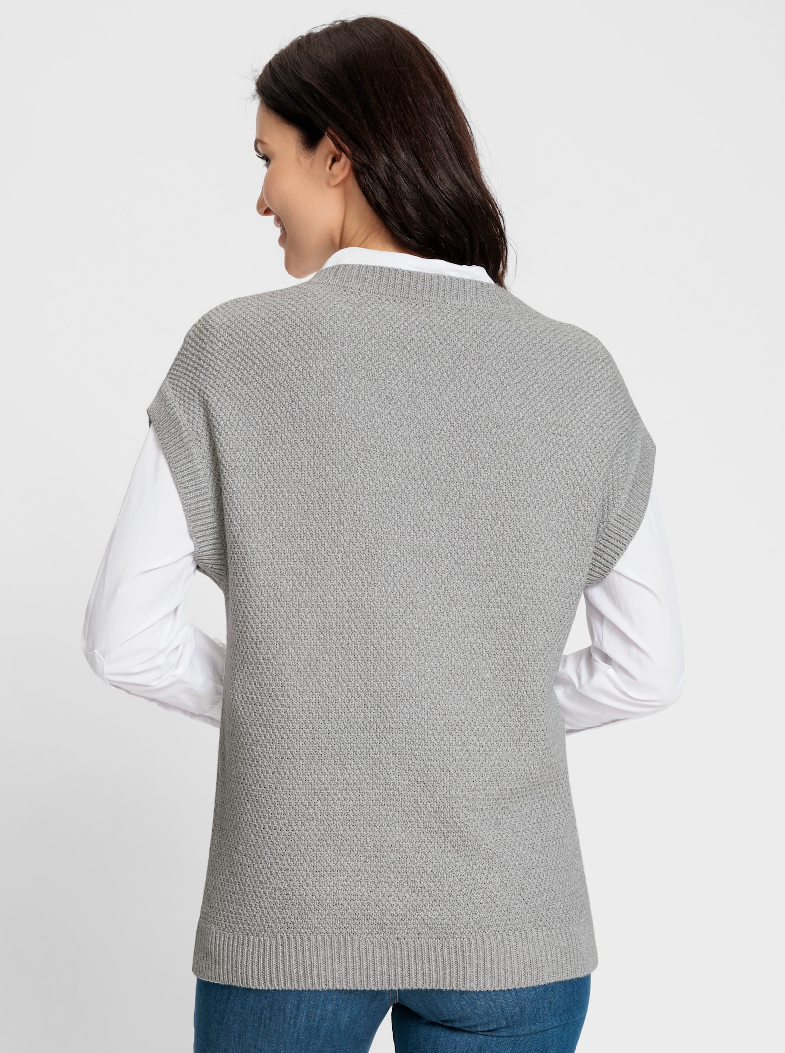 Pullunder in Perlstruktur - steingrau-meliert