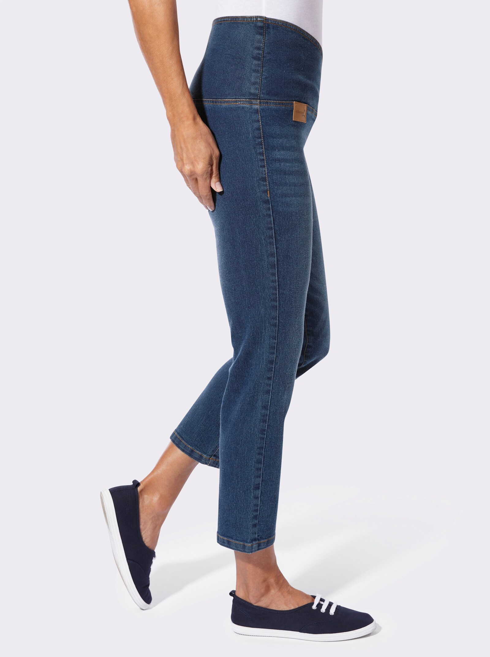 7/8-Jeans mit überlappendem Bund - blue-stone-washed