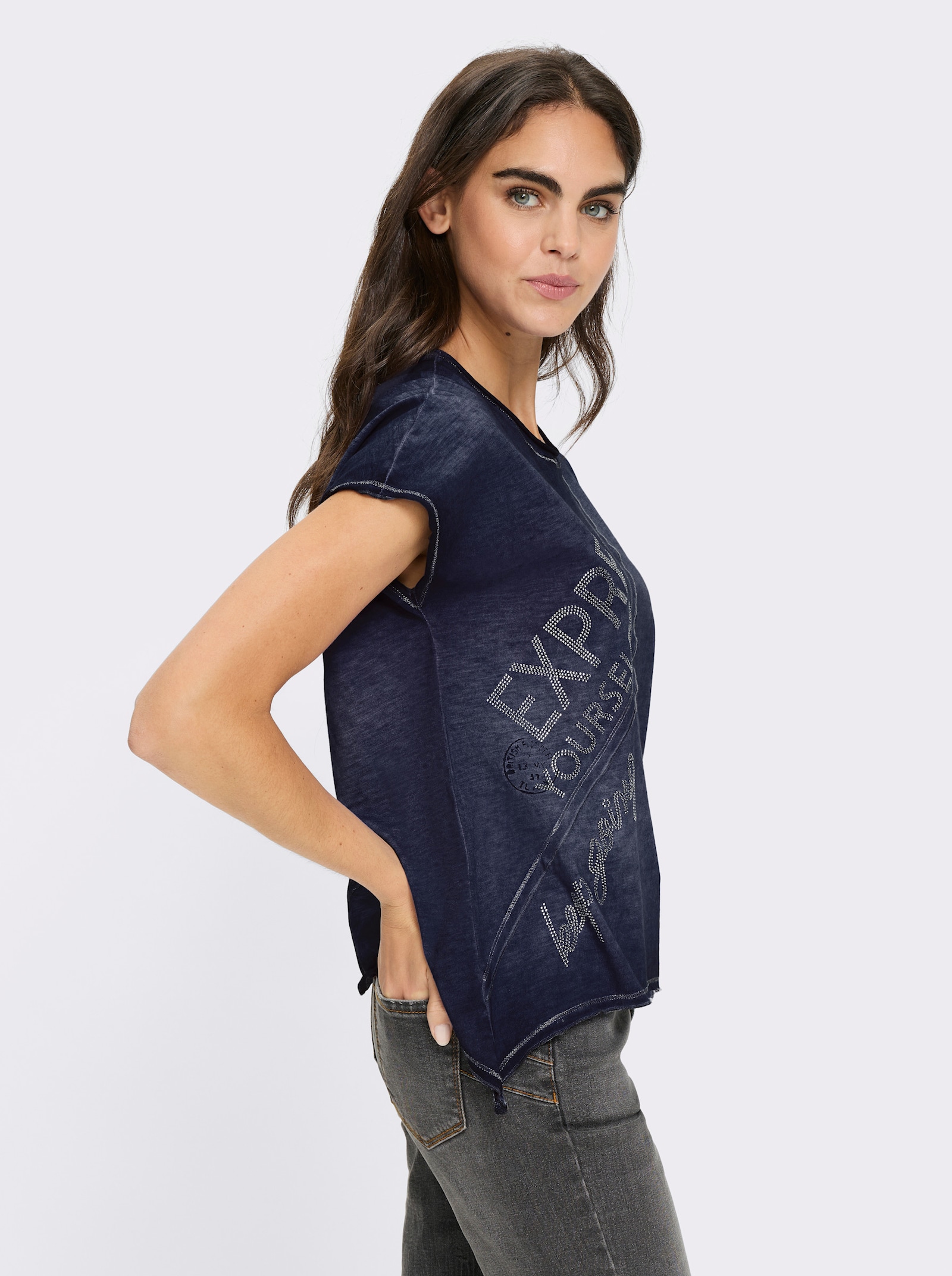 heine T-Shirt mit zipfeligem Saum - marine