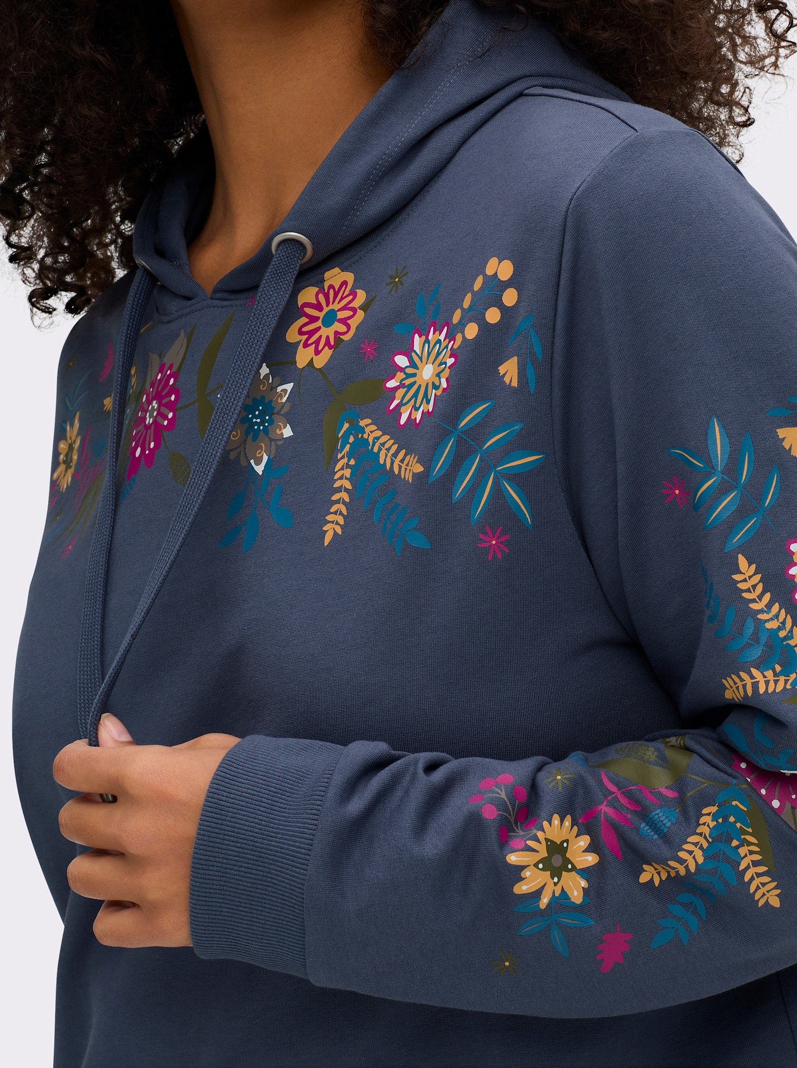 sheego Sweatshirt met bloemenprint - rookblauw