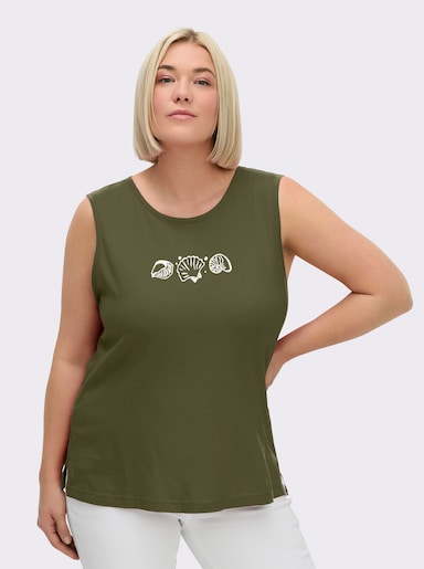 Shirttop mit Seitenschlitzen - oliv