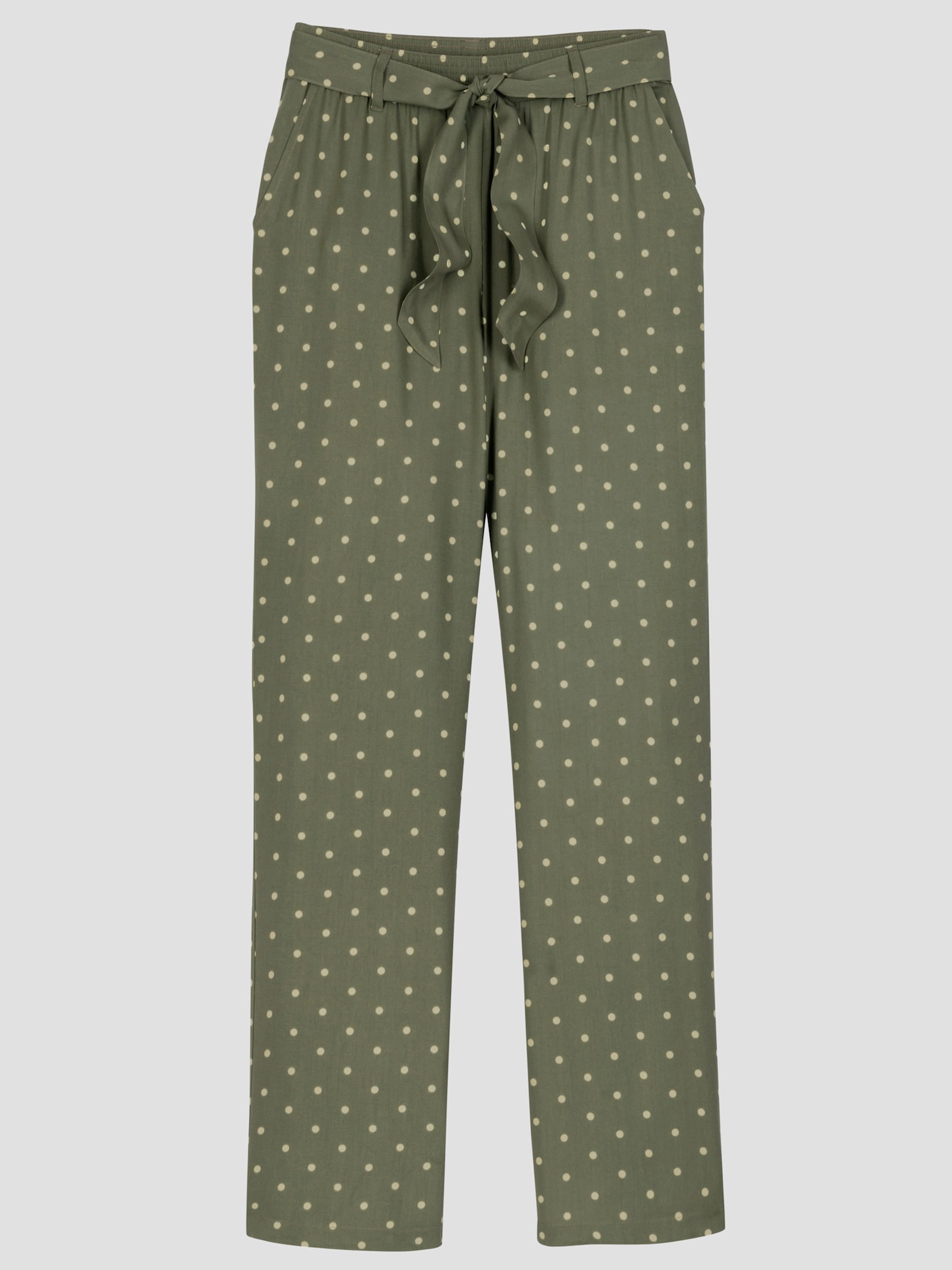 Schlupfhose mit Bindegürtel - khaki-pistazie-bedruckt